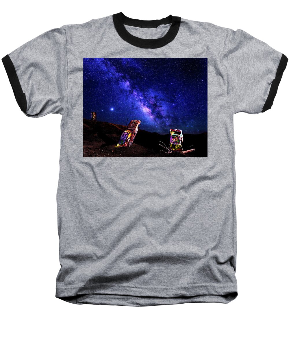 America Baseball T-Shirt featuring the photograph Milky Way Over Mojave Graffiti 3 by James Sage