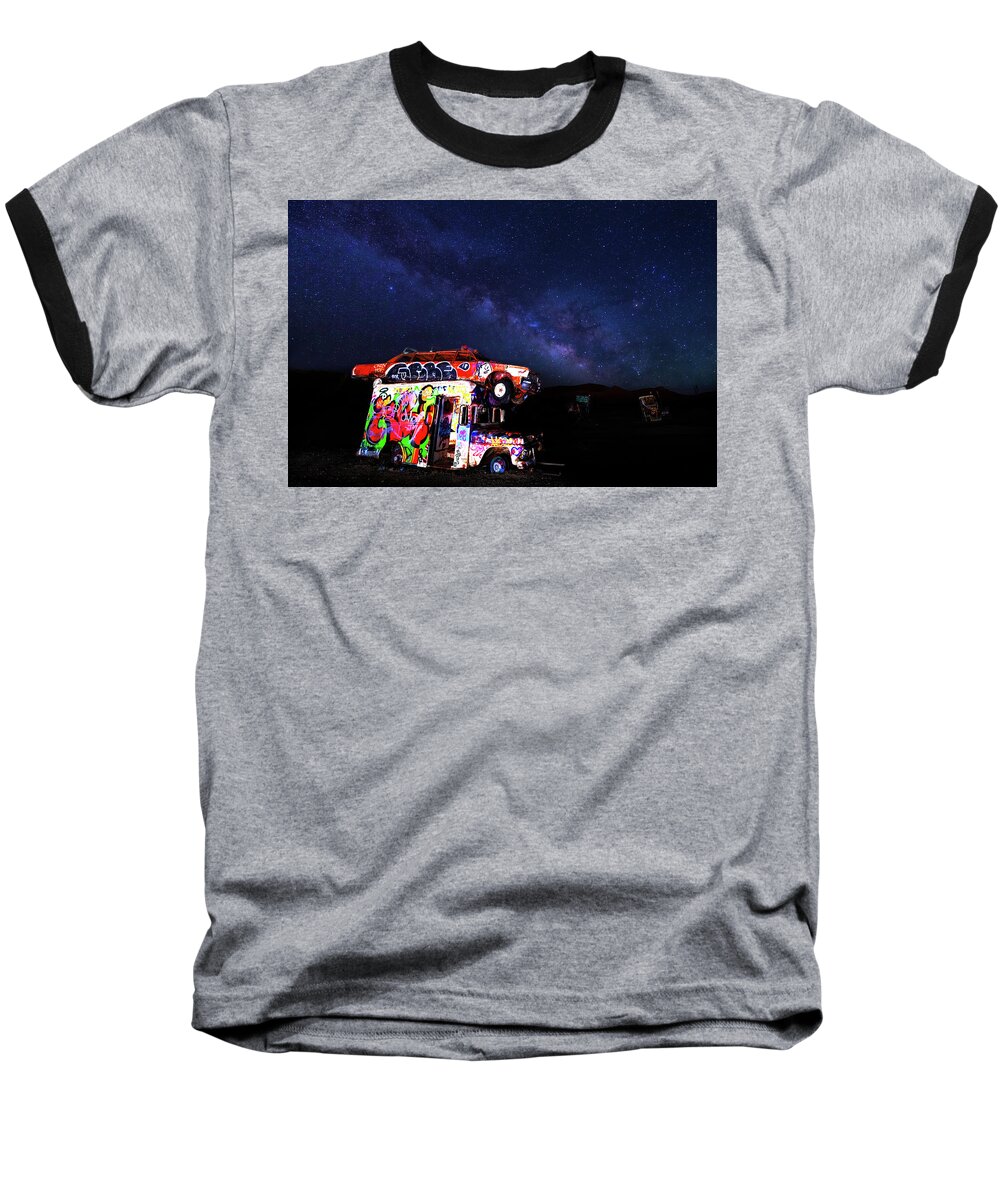 America Baseball T-Shirt featuring the photograph Milky Way Over Mojave Graffiti Art 1 by James Sage