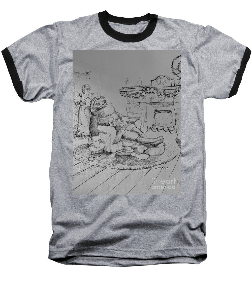 Santa Baseball T-Shirt featuring the drawing Mission Accomplished by Nancy Isbell