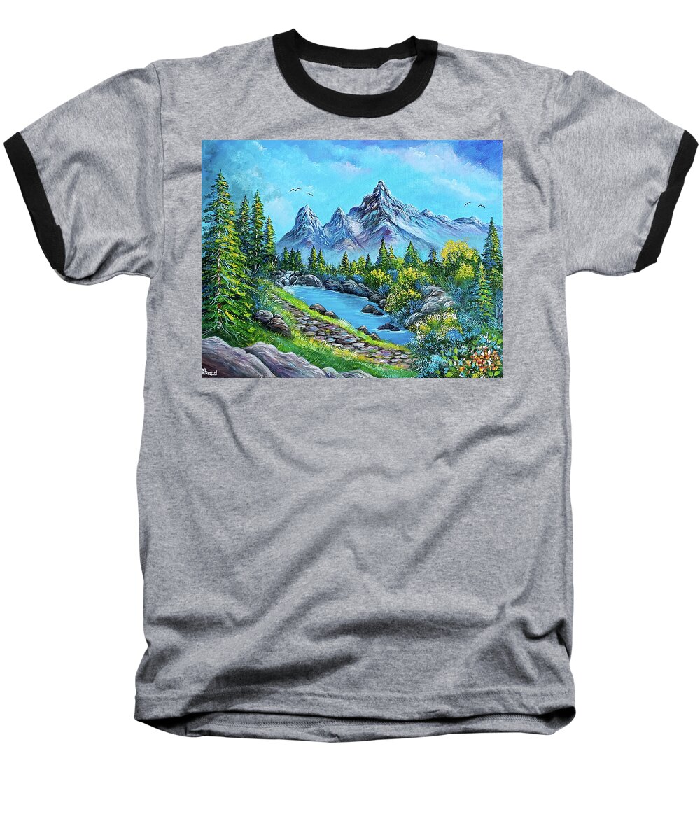 Misty Baseball T-Shirt featuring the painting Misty Mountain by Bella Apollonia