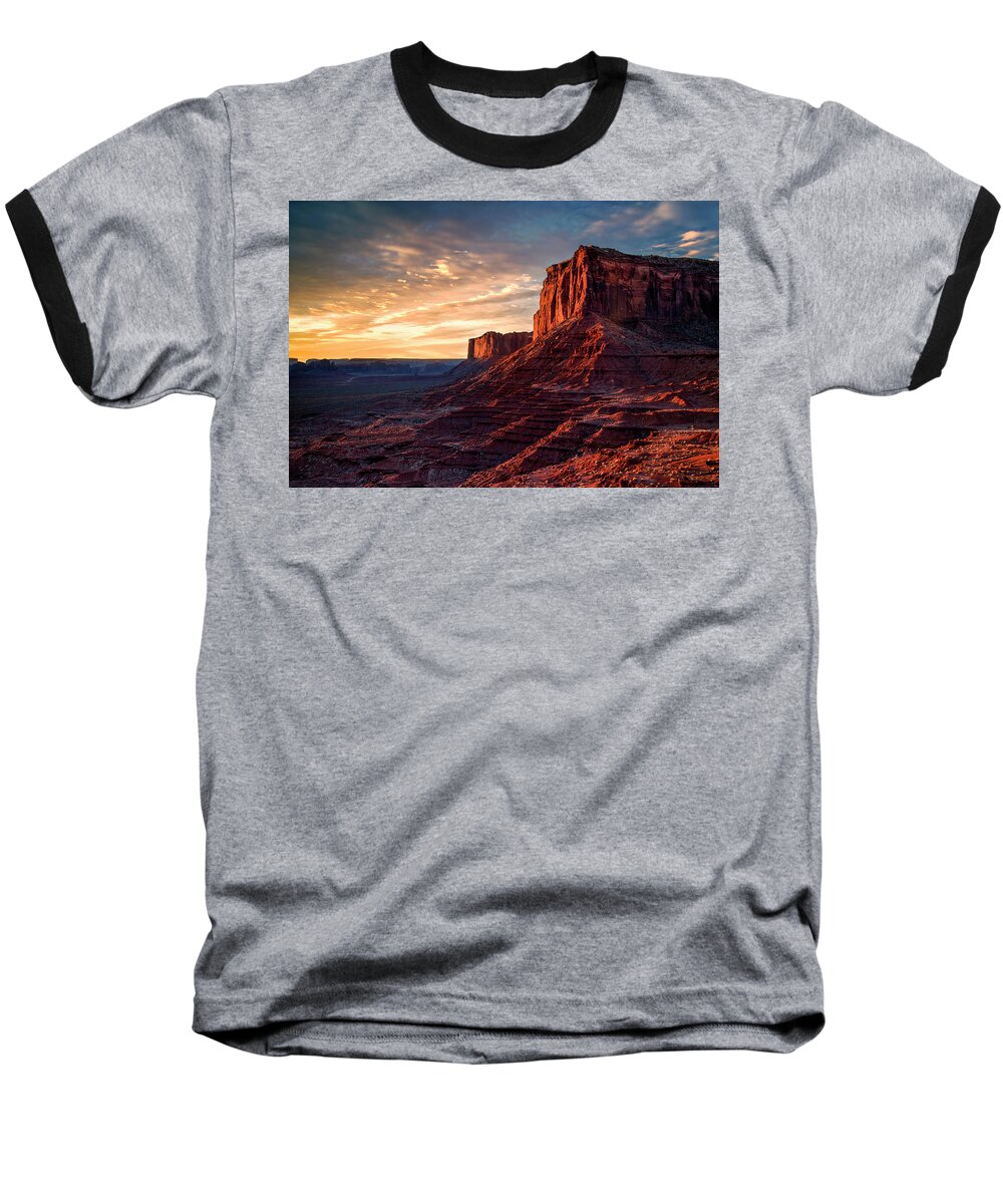 Merican Baseball T-Shirt featuring the photograph Monumental Sunrise by Andy Crawford