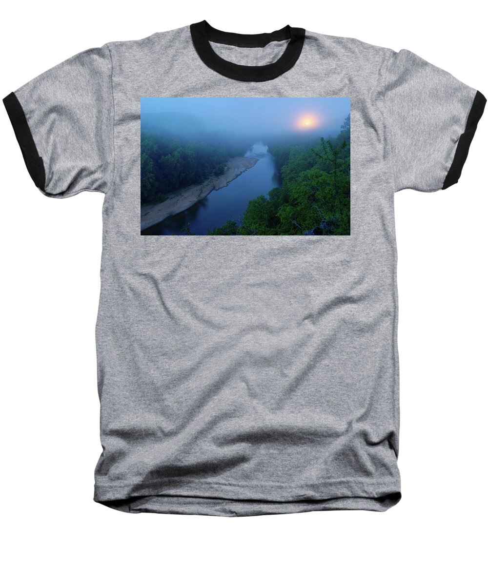 2010 Baseball T-Shirt featuring the photograph Moon setting over the Current River by Robert Charity