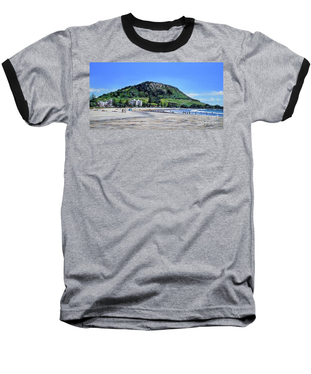Beach Baseball T-Shirt featuring the painting Mount Maunganui Beach 151209 by Sylvia Kula