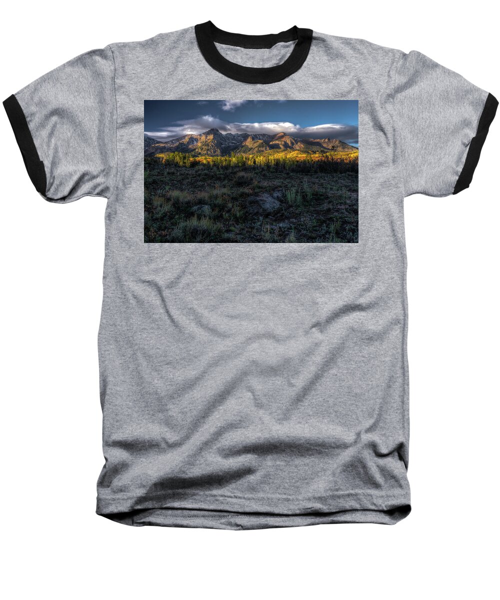 Clouds Baseball T-Shirt featuring the photograph Mountains at Sunrise - 0381 by Jerry Owens