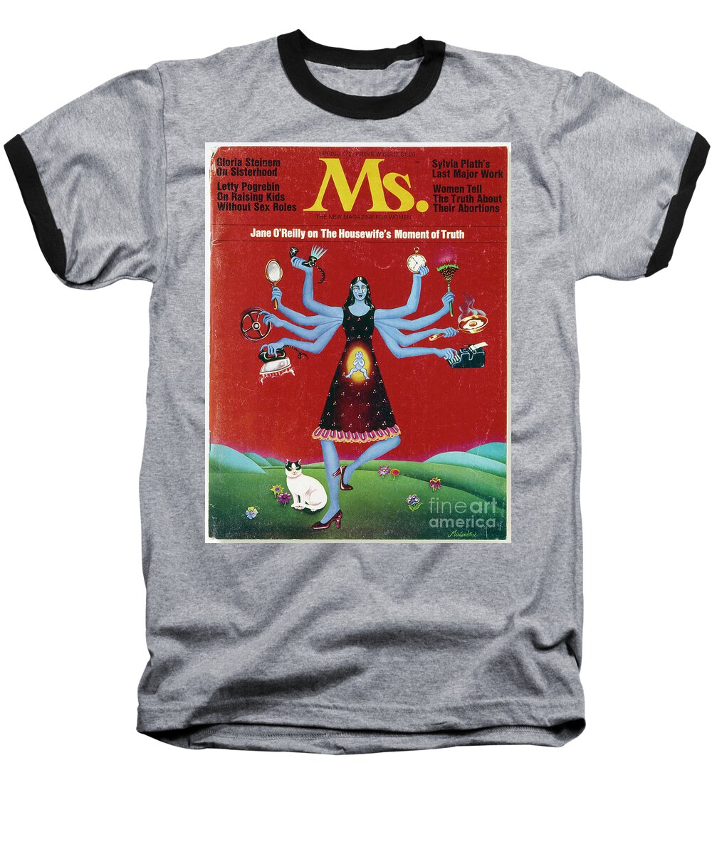 1972 Baseball T-Shirt featuring the drawing Ms. Magazine, 1972 by Granger