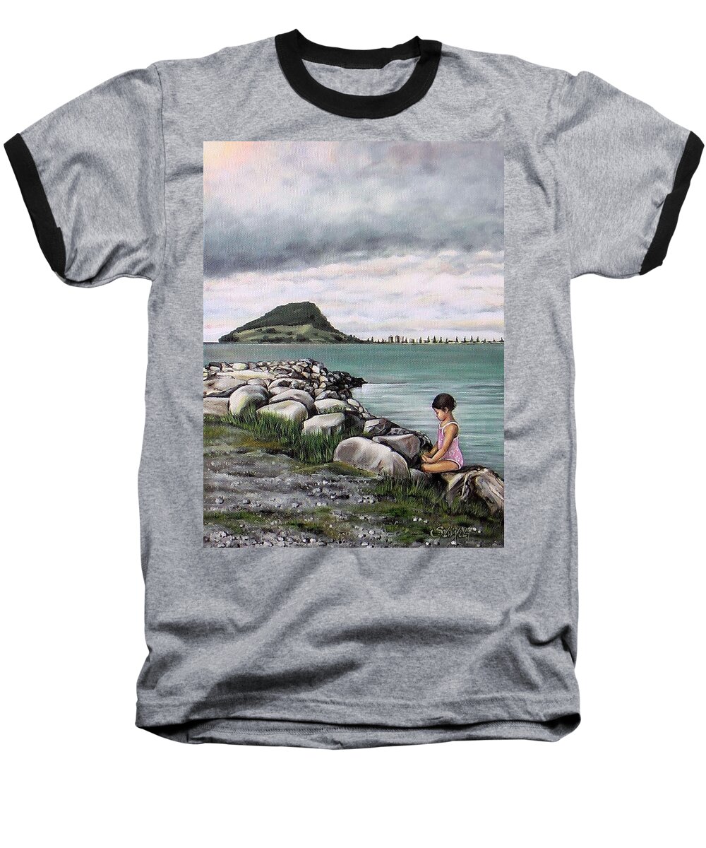 Sea Baseball T-Shirt featuring the painting Mt Maunganui 140408 by Sylvia Kula