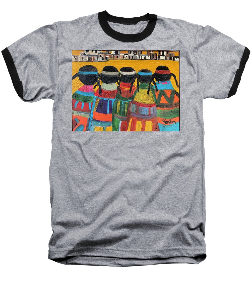 Colorful Outfits Baseball T-Shirt featuring the painting My Girls by Clare Ventura