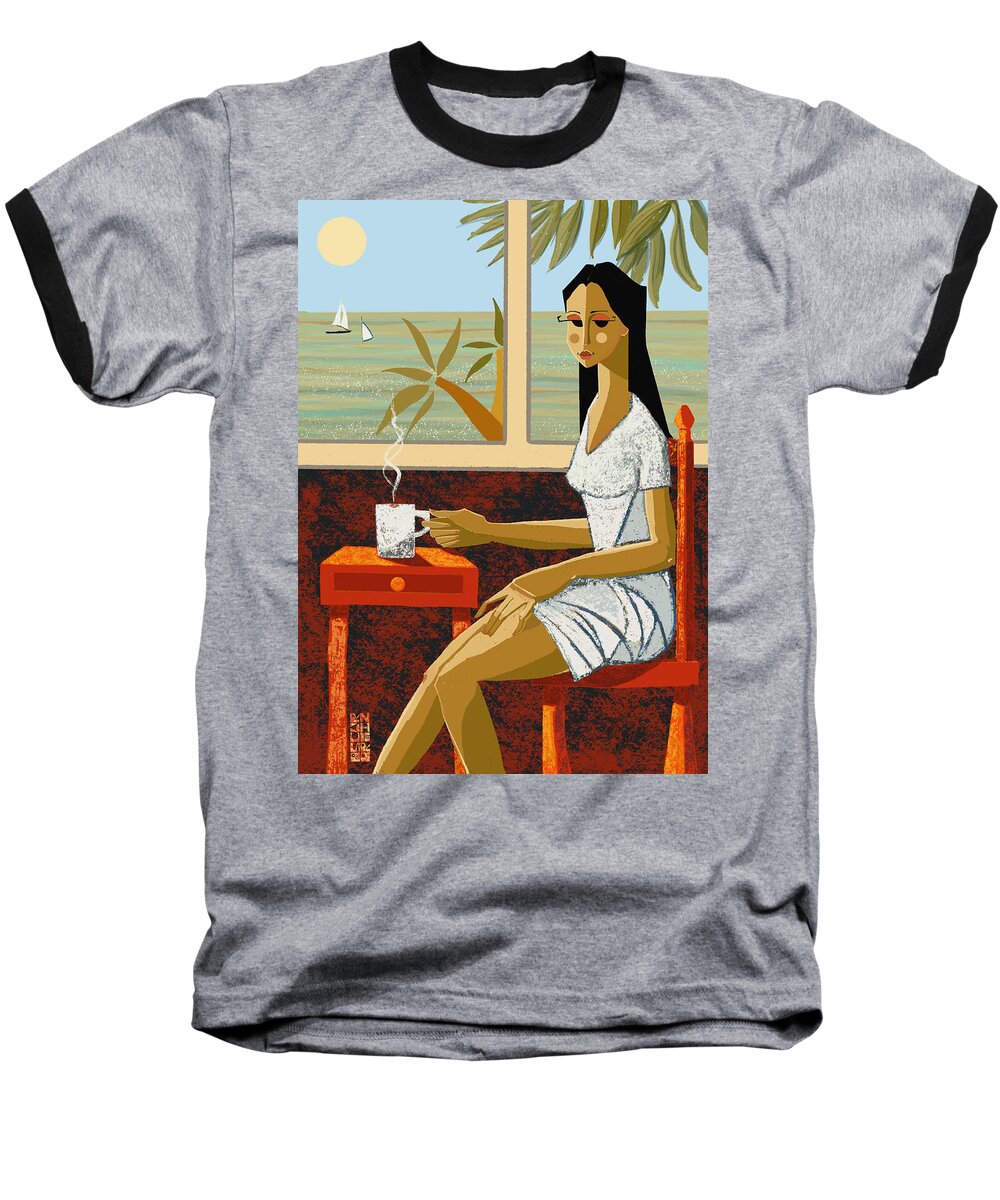 Vacation Baseball T-Shirt featuring the painting My Time by Oscar Ortiz