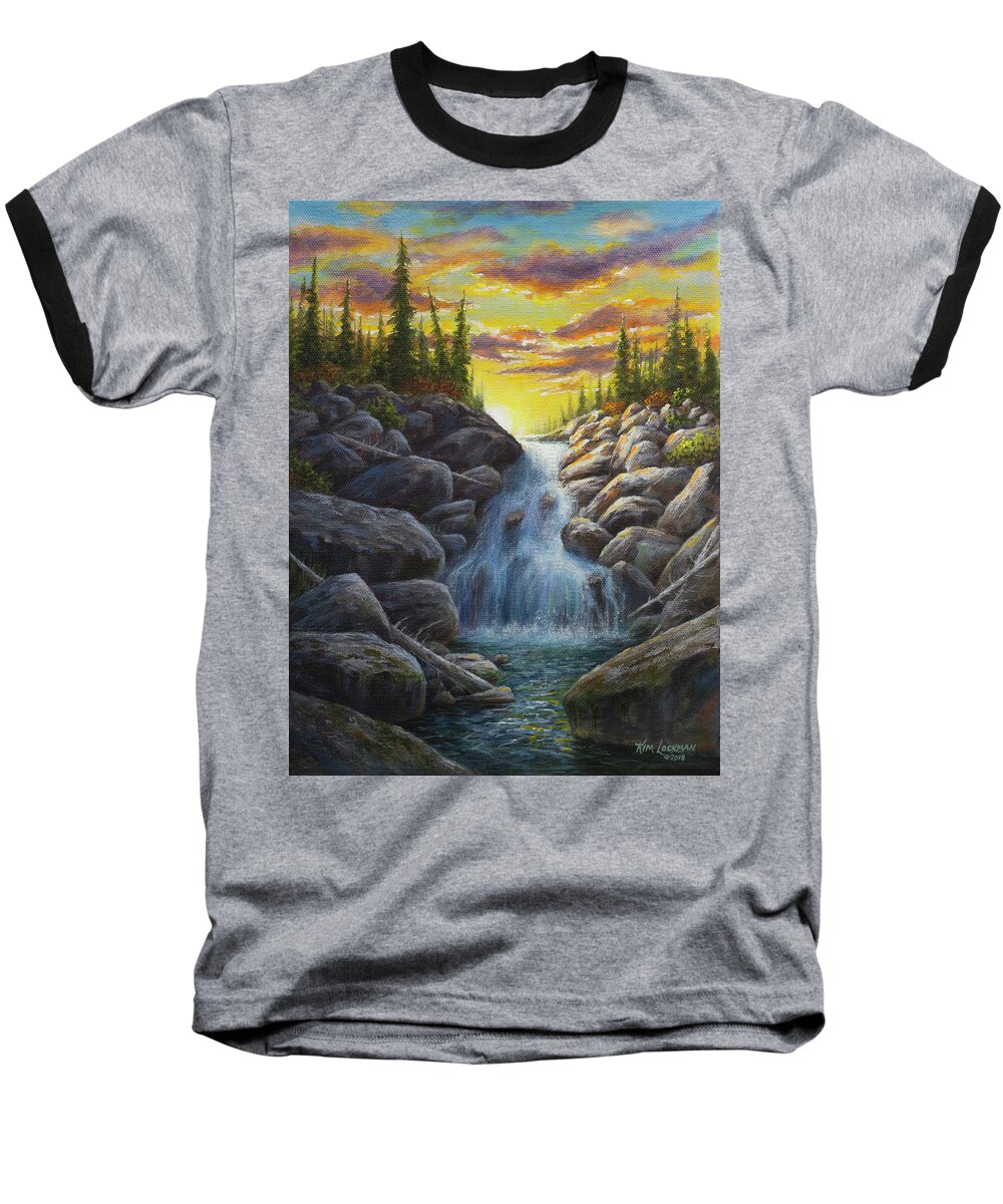 Waterfall Baseball T-Shirt featuring the painting Nature's Prozac by Kim Lockman