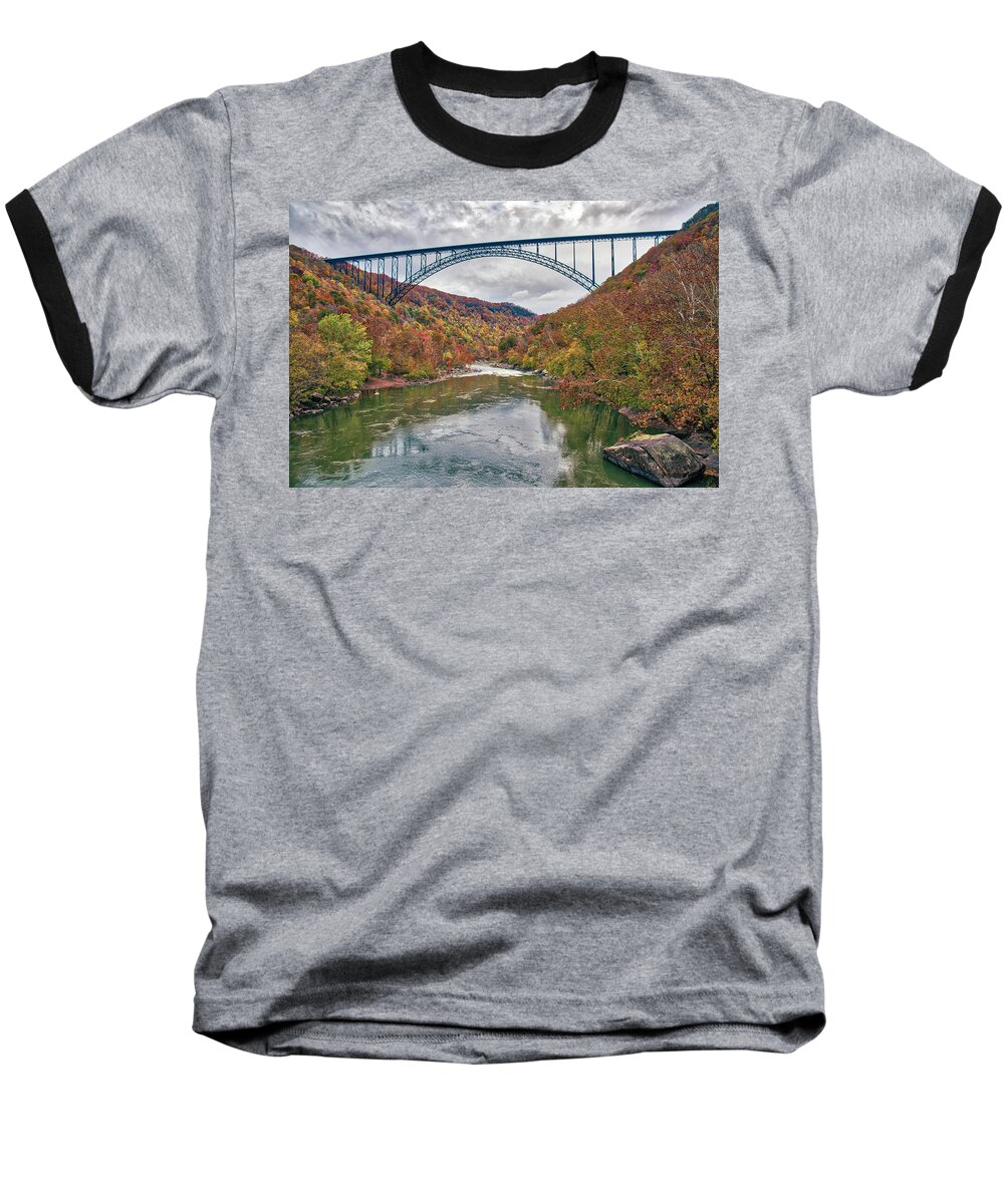 America Baseball T-Shirt featuring the photograph New River Gorge Bridge by Andy Crawford