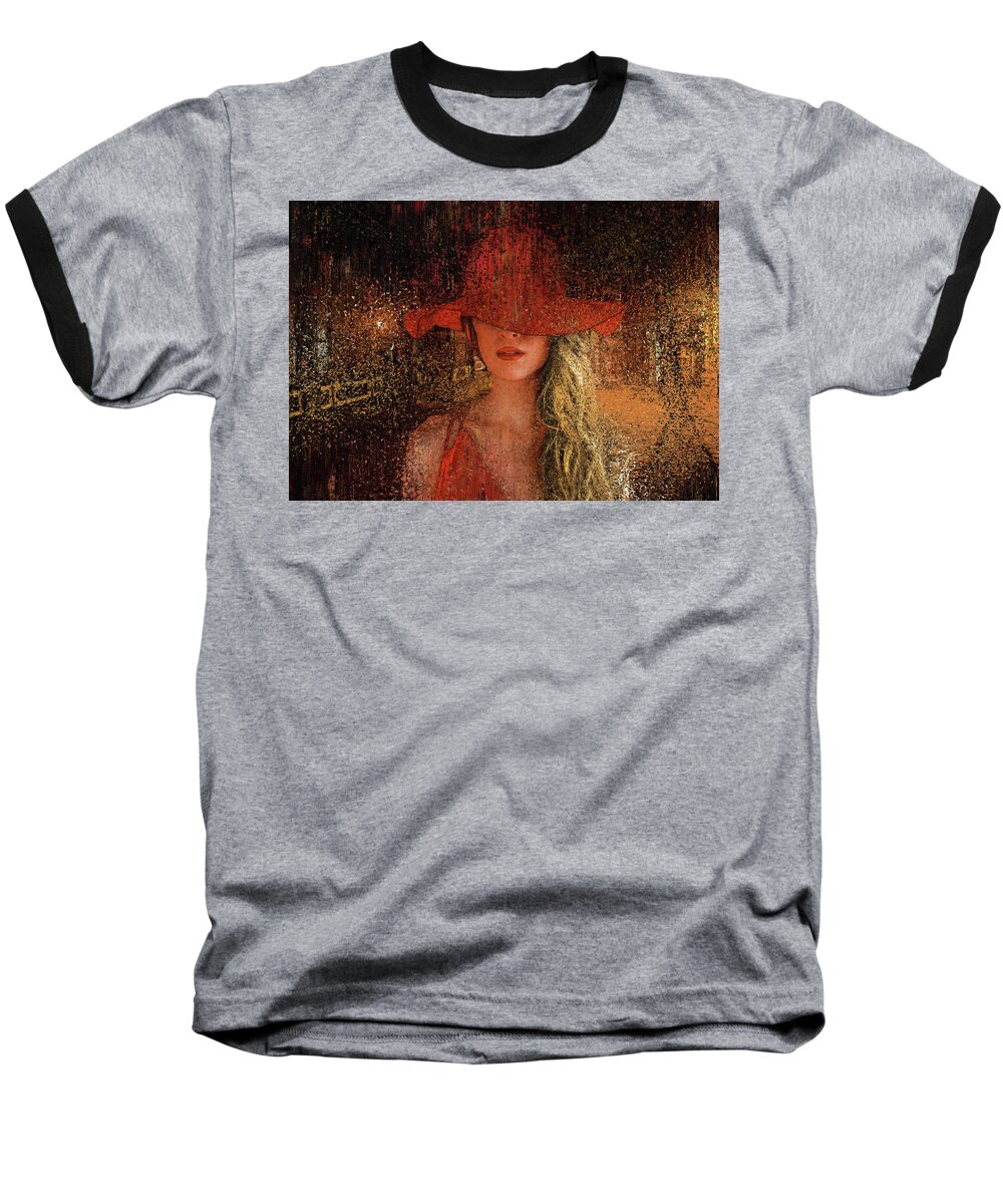 Nightlife Baseball T-Shirt featuring the painting Night Alley by Alex Mir