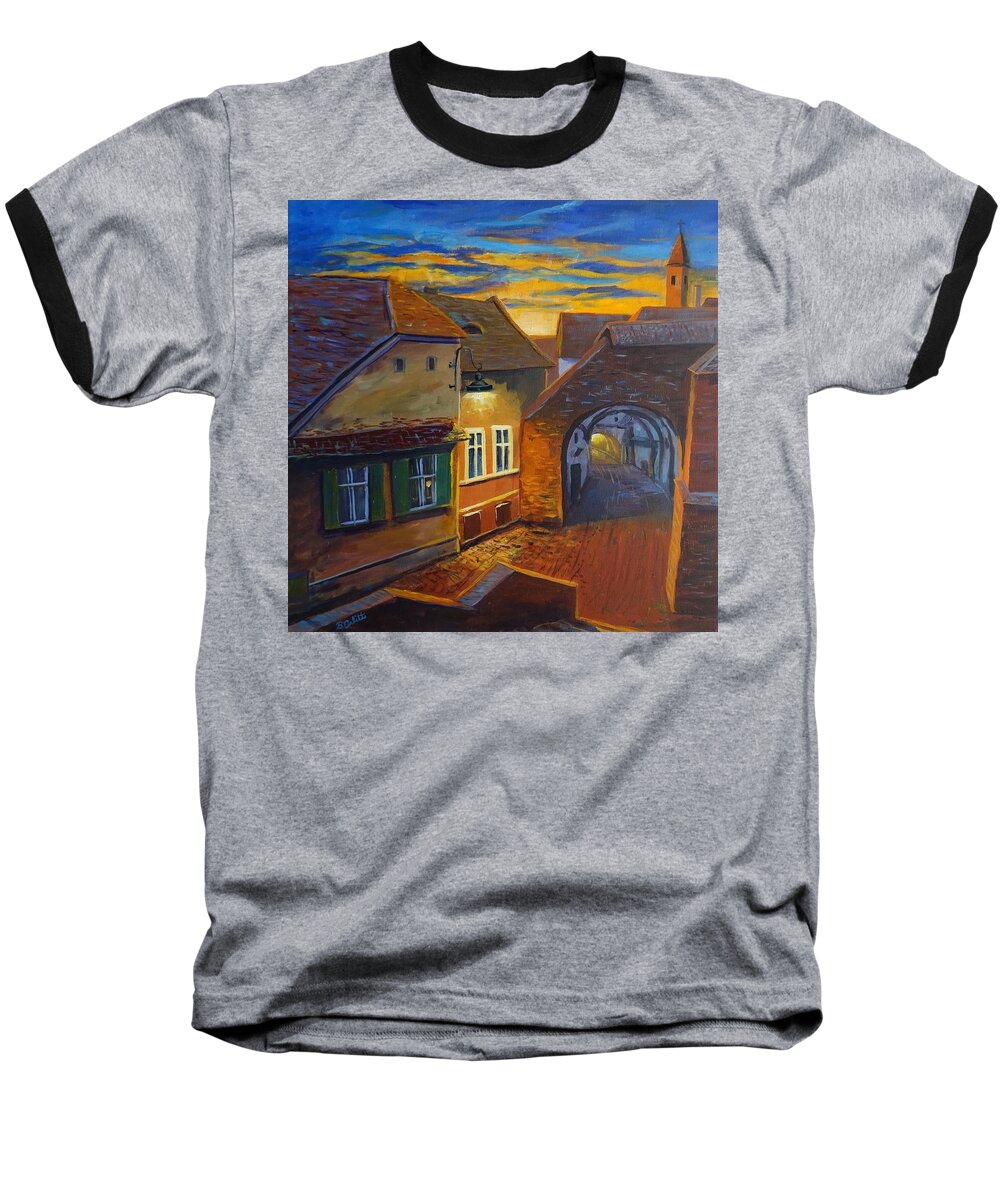 Transylvania Baseball T-Shirt featuring the painting Night Walk Transylvania by Brent Arlitt