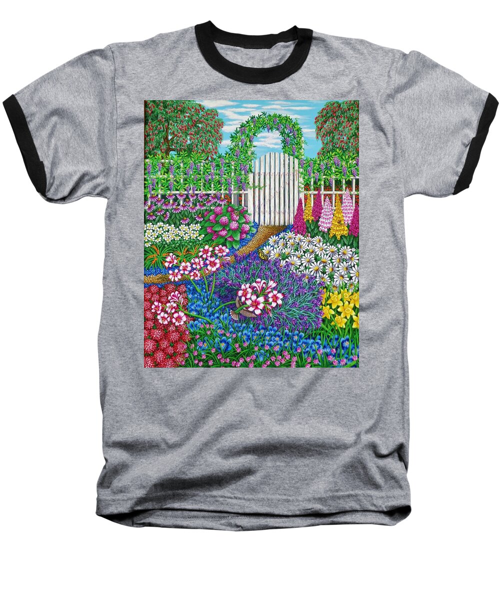 Foxgloves Baseball T-Shirt featuring the painting No Room for a Weed by Katherine Young-Beck
