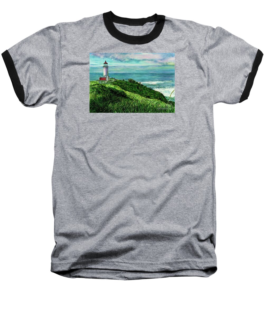 Cynthia Pride Watercolor Paintings Baseball T-Shirt featuring the painting North Head Lighthouse and Beyond by Cynthia Pride