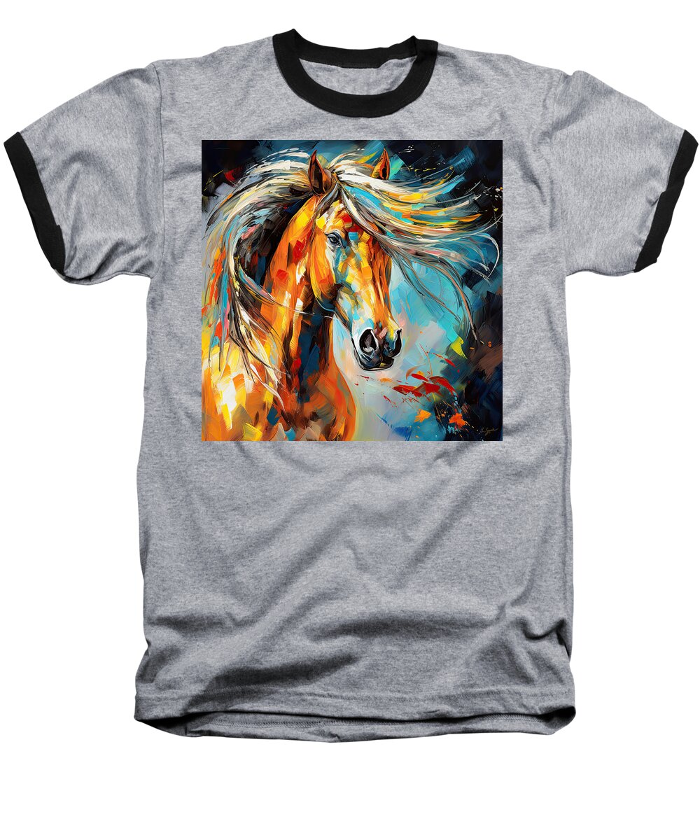 Colorful Horse Paintings Baseball T-Shirt featuring the painting Not Your Ordinary- Colorful Horse- White And Brown Paintings by Lourry Legarde