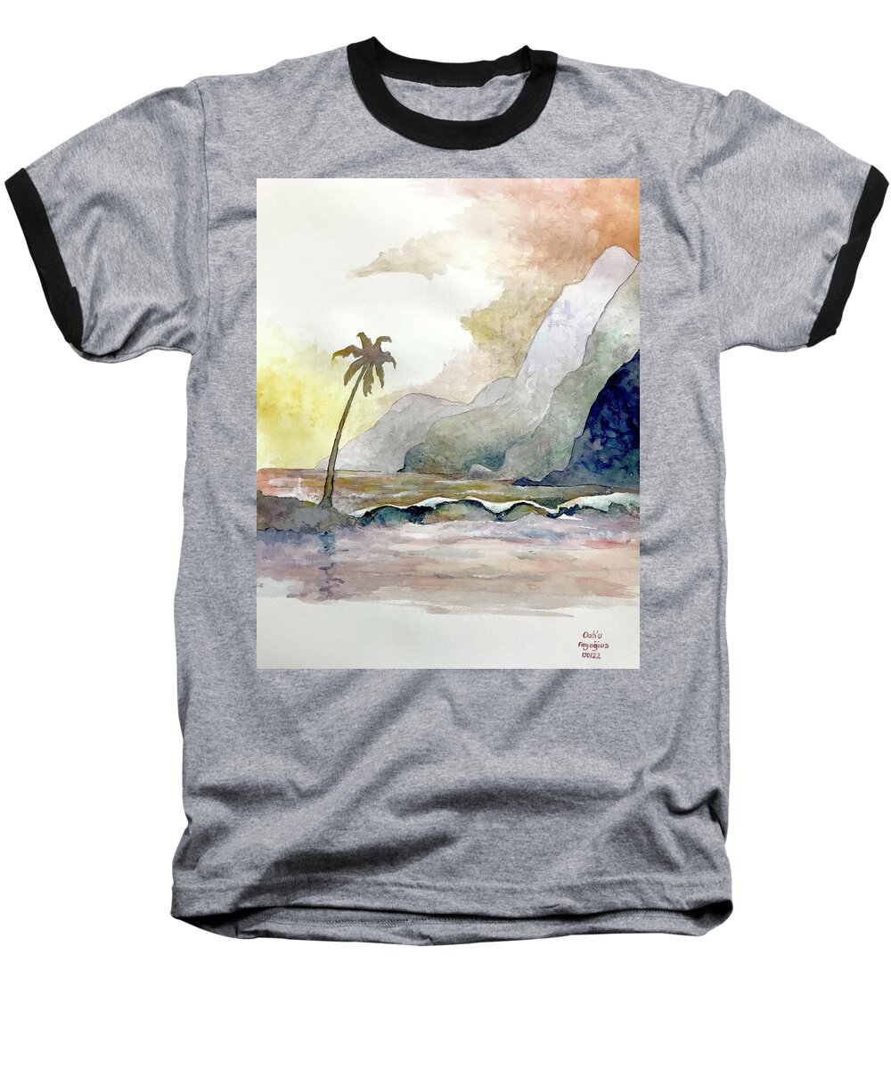 Hawaii Baseball T-Shirt featuring the painting O'ahu by Ray Agius