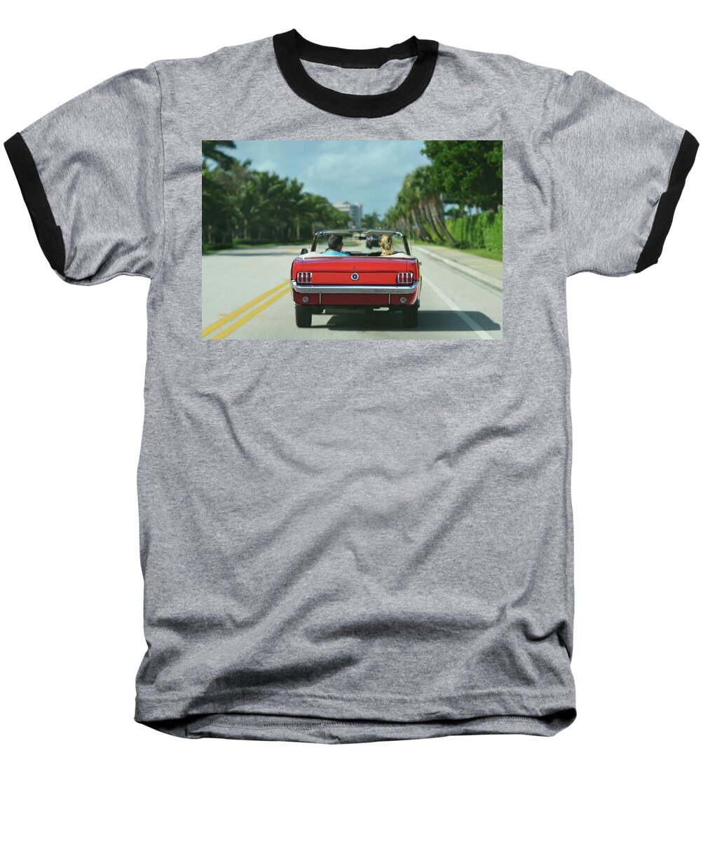 Classic Car Baseball T-Shirt featuring the photograph Ocean Drive - 1965 Mustang by Laura Fasulo