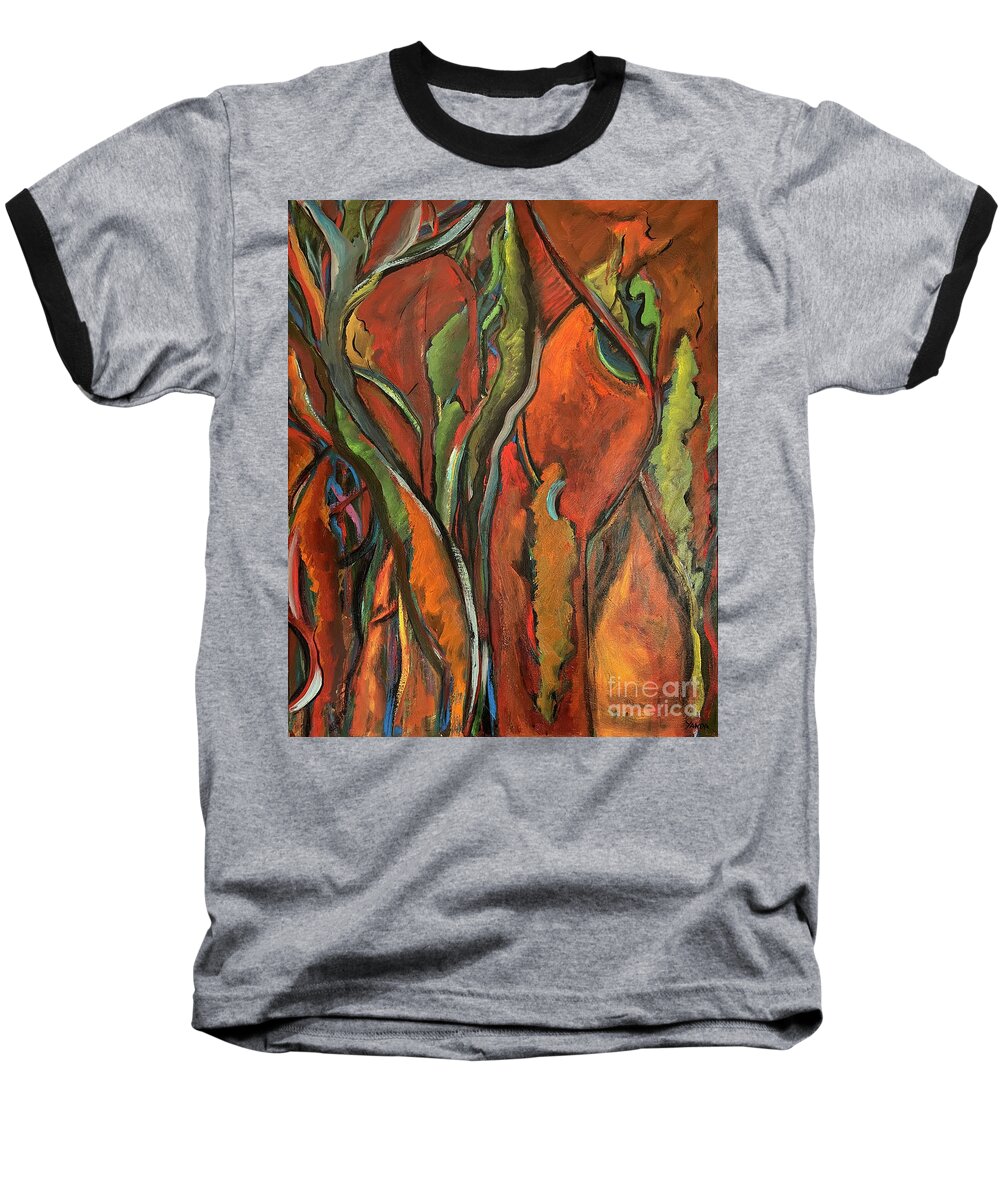 Katt Yanda Baseball T-Shirt featuring the painting Orange Abstract by Katt Yanda