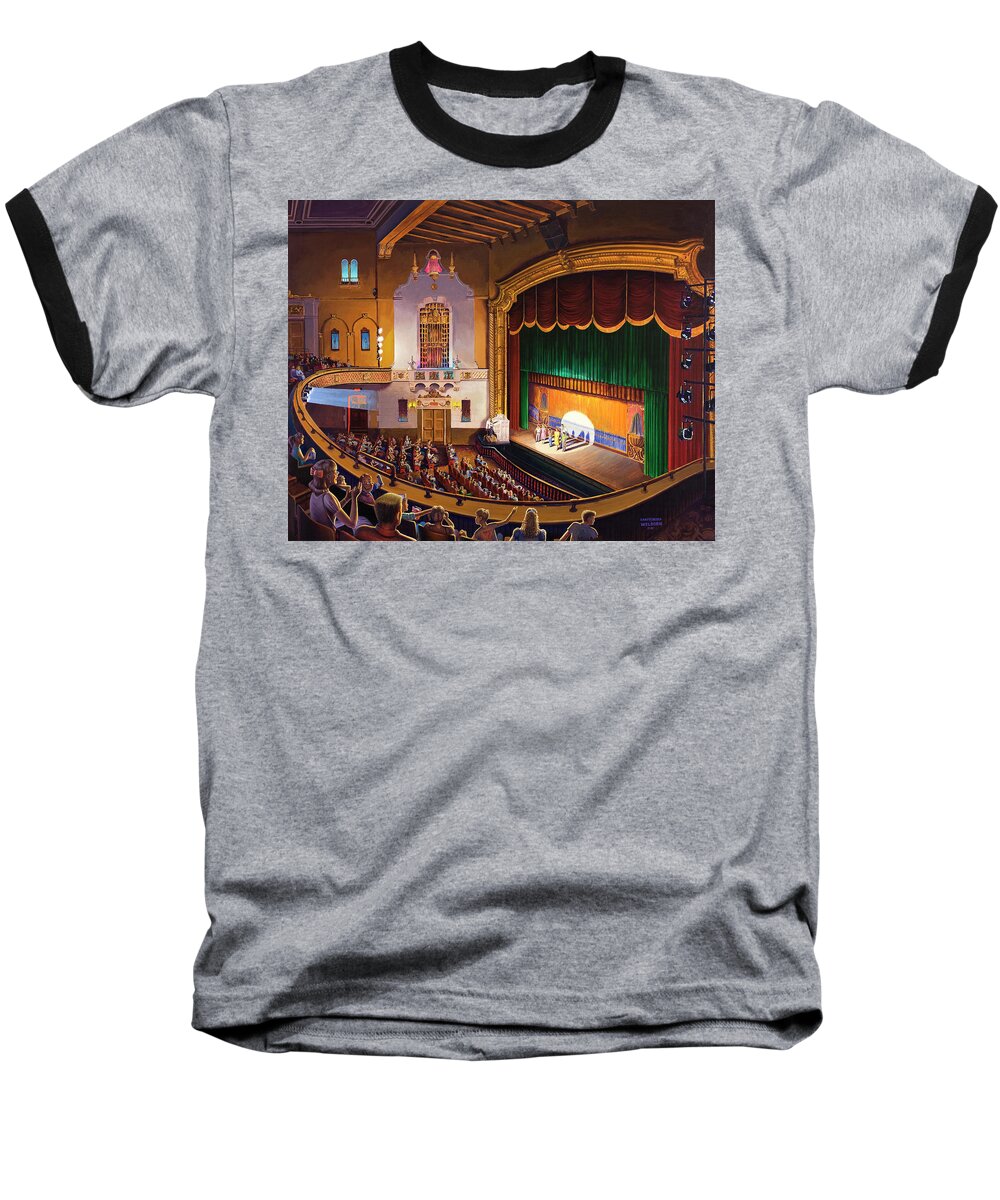 Jefferson Theatre Baseball T-Shirt featuring the painting Organ Club - Jefferson by Randy Welborn