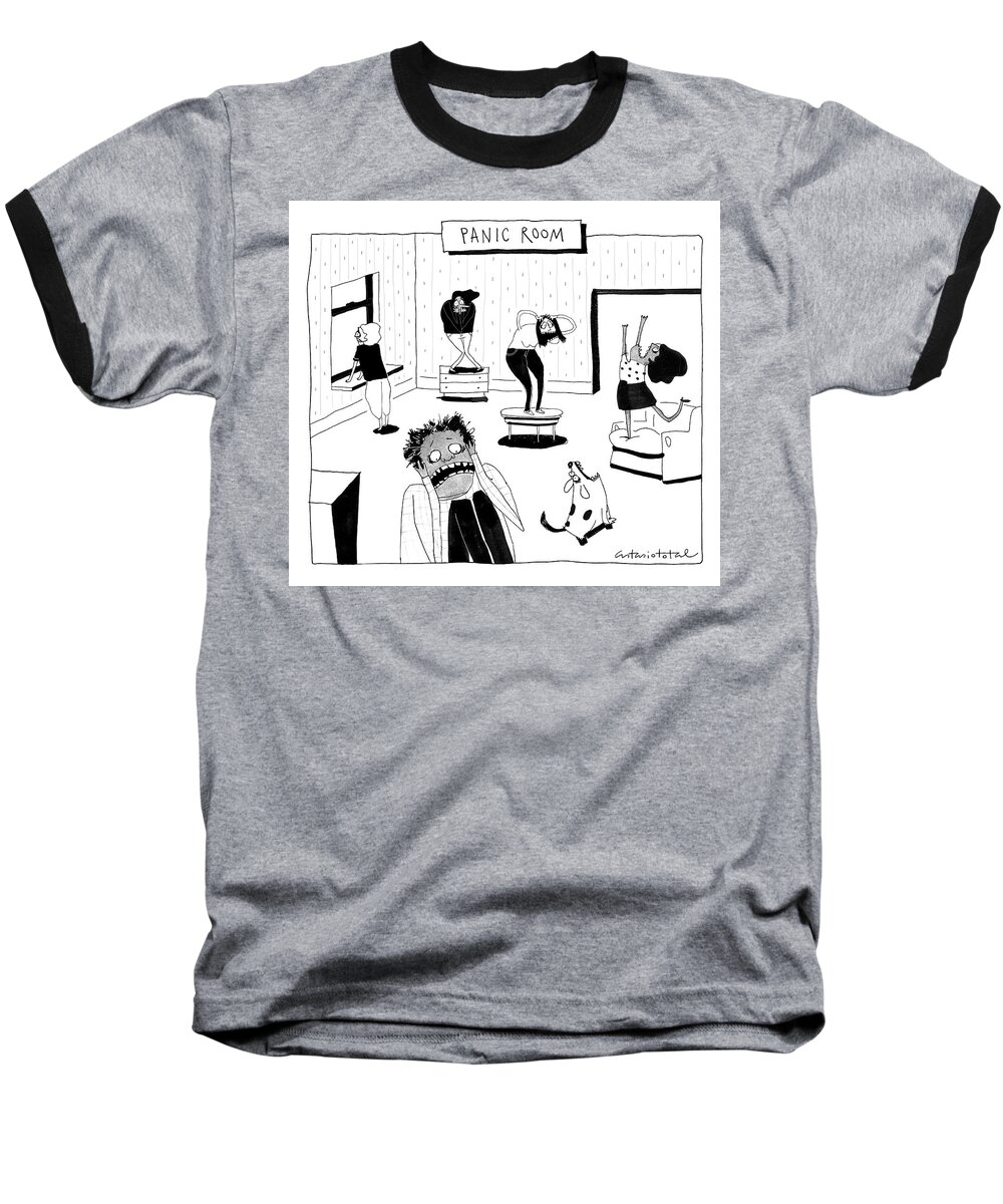 Captionless Baseball T-Shirt featuring the drawing Panic Room by Juan Astasio