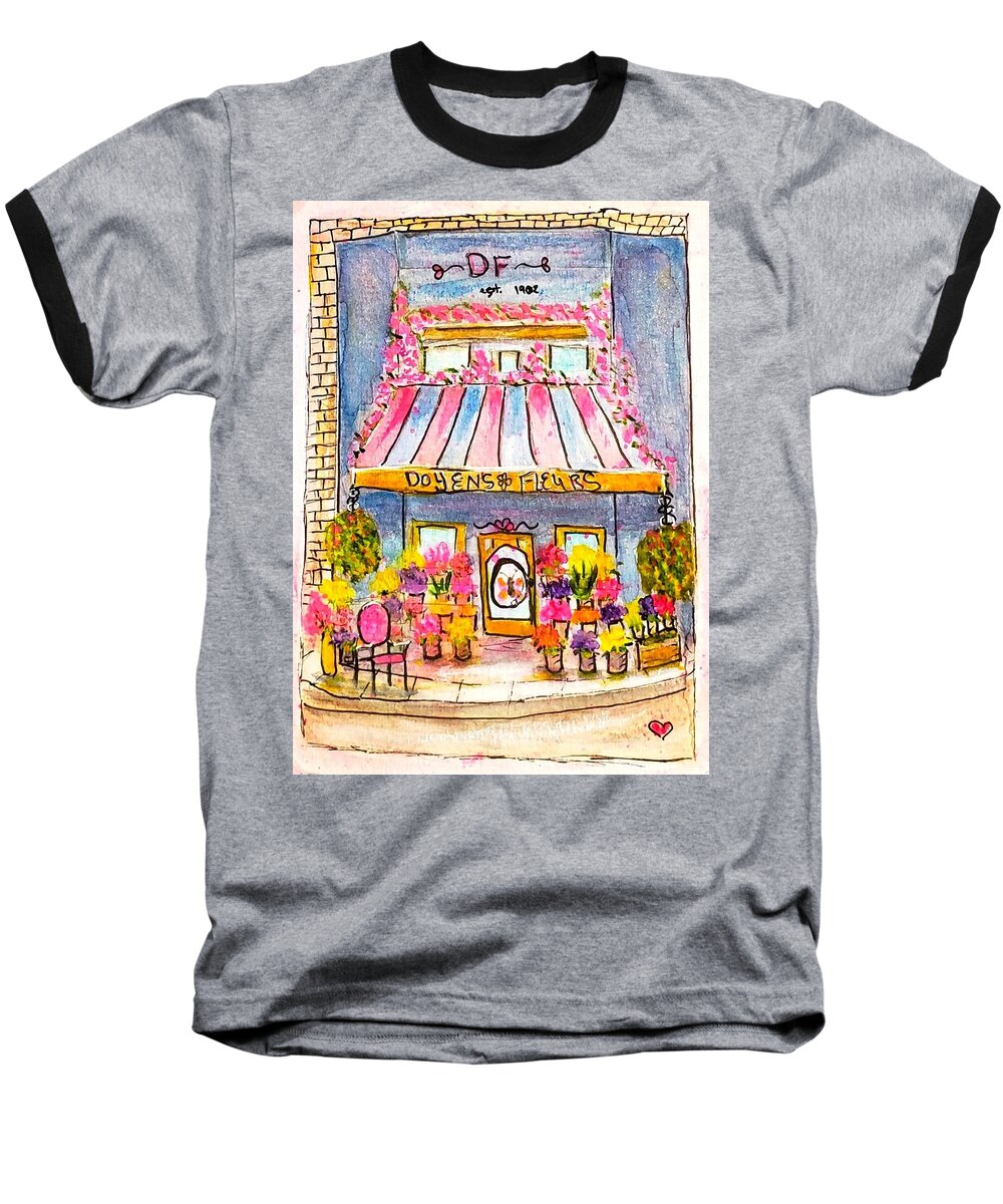Paris Baseball T-Shirt featuring the painting Paris Florist Shop by Deahn Benware