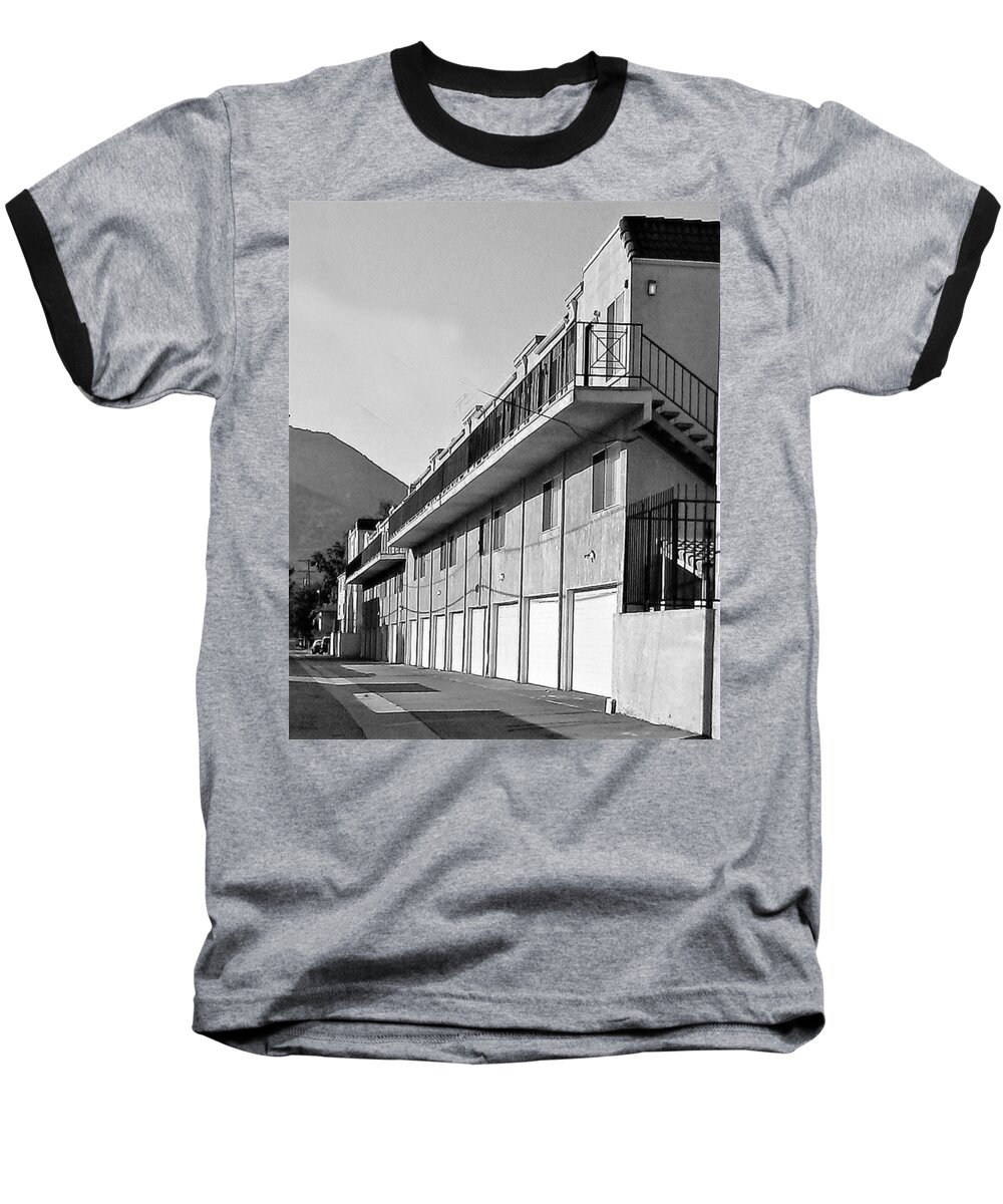 B/w. Buildings Baseball T-Shirt featuring the photograph Pass Through Lane b/w by Andrew Lawrence