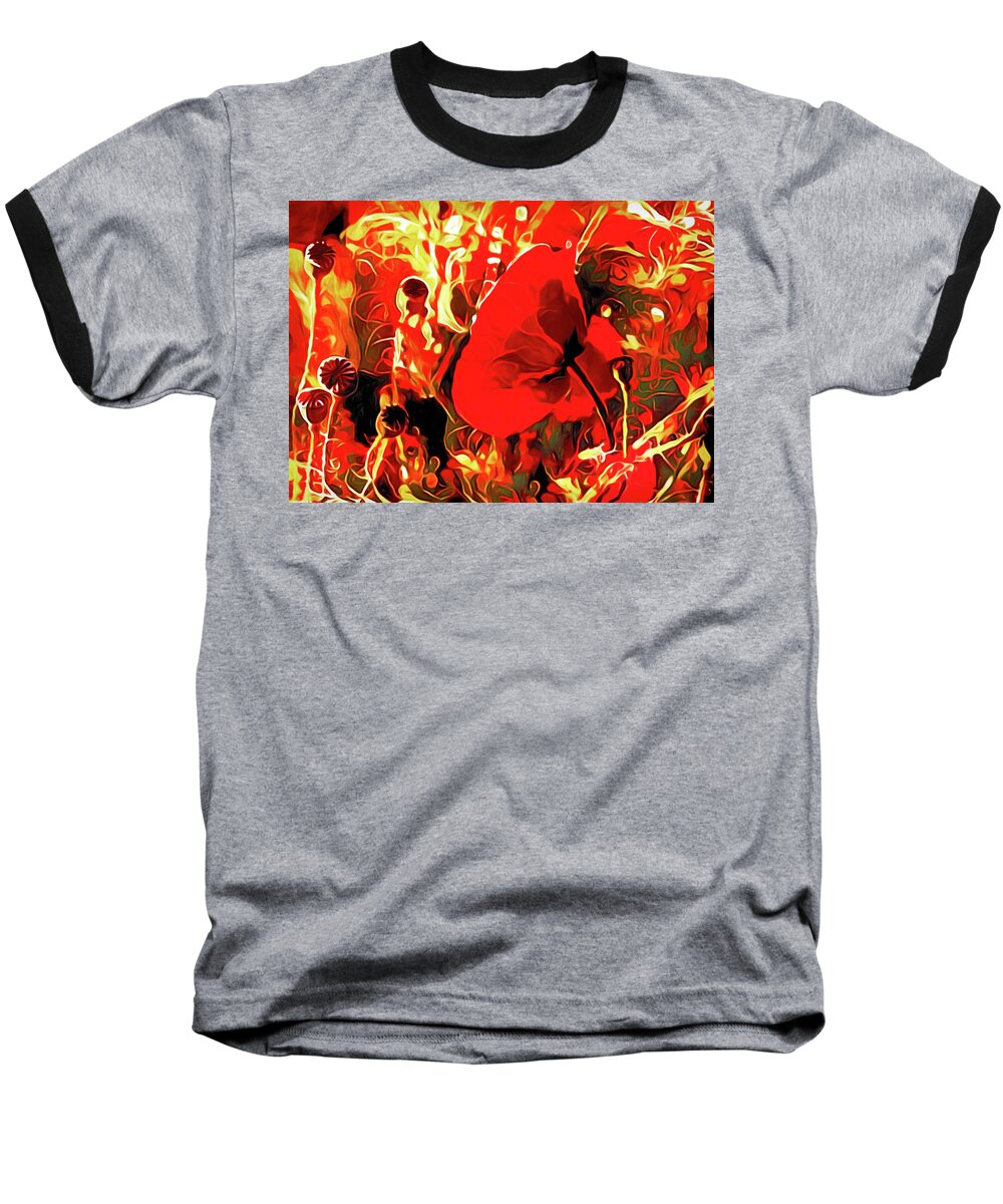 Wild Red Poppy Flowers Baseball T-Shirt featuring the pastel Passionate About Poppies by Susan Maxwell Schmidt