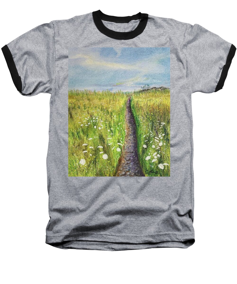 Seapoint Beach Baseball T-Shirt featuring the painting Path to the Beach by Christine Kfoury