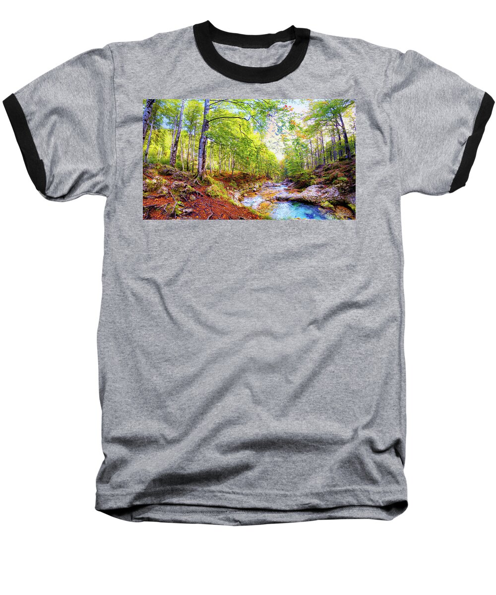 Blue Baseball T-Shirt featuring the photograph Peaceful Winding Blue River by Eszra Tanner