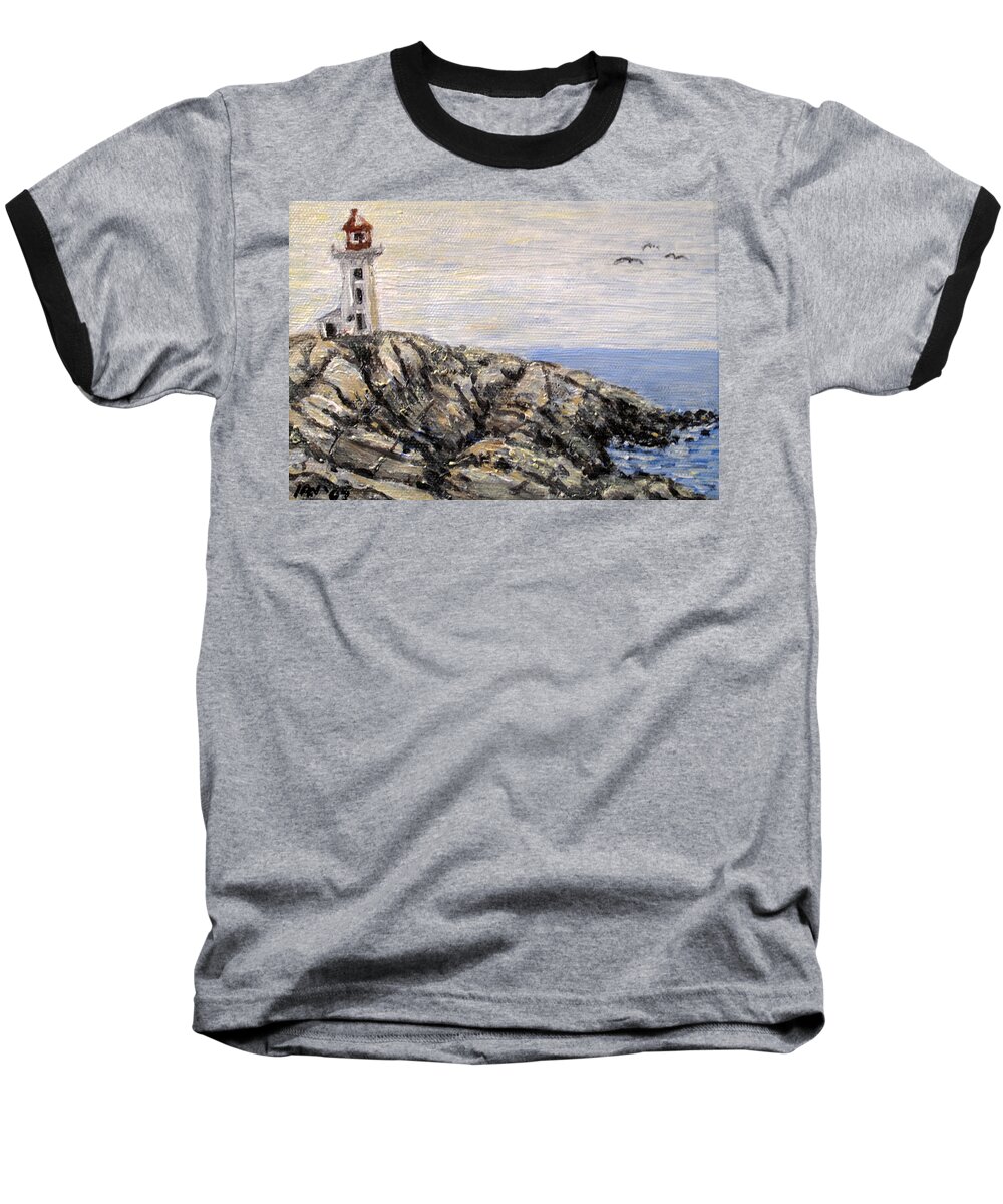 Lighthouse Baseball T-Shirt featuring the painting Peggys Cove Nova Scotia Lighthouse by Ian MacDonald