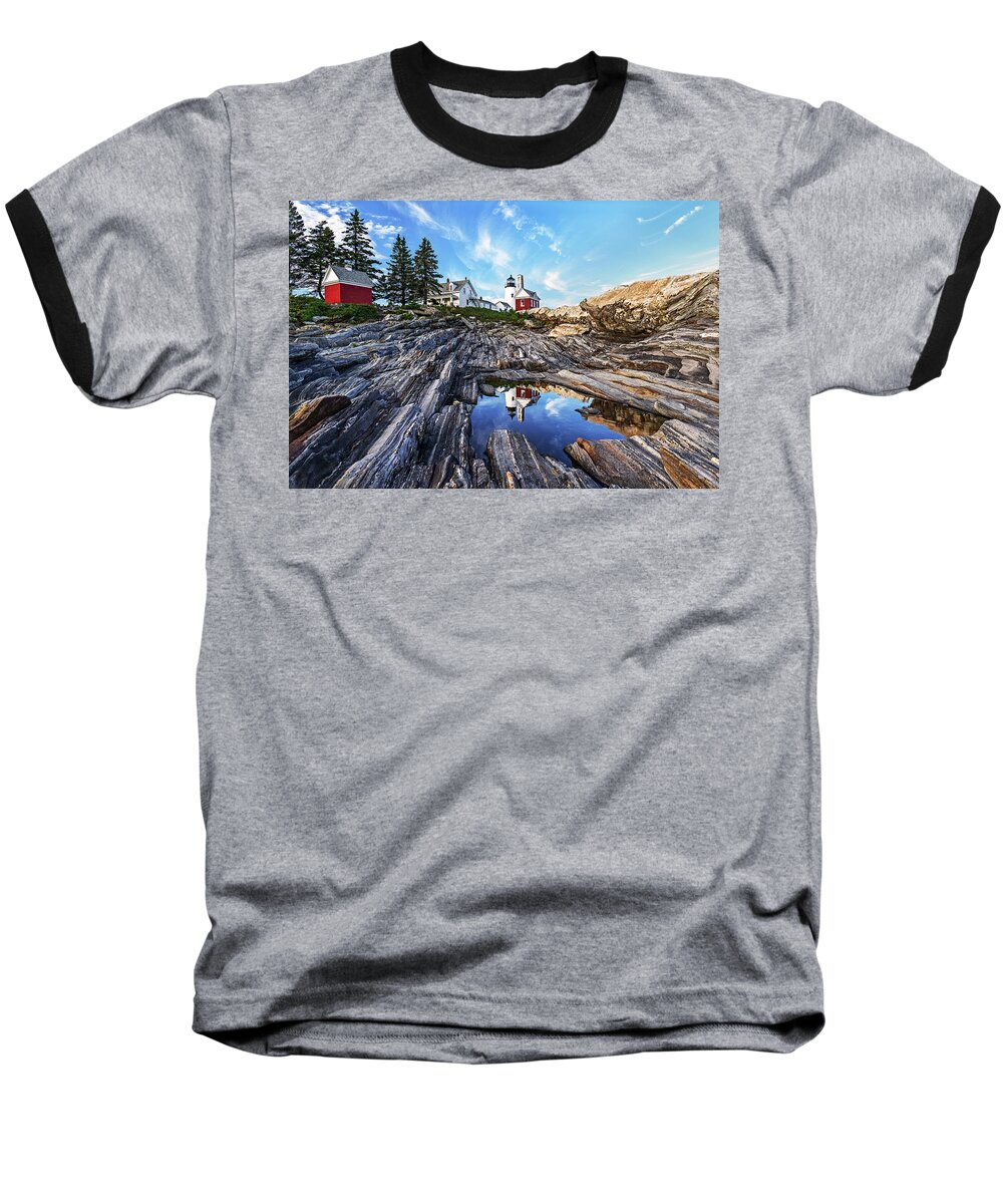 Architecture Baseball T-Shirt featuring the photograph Pemaquid Point Lighthouse in Reflection by Andy Crawford