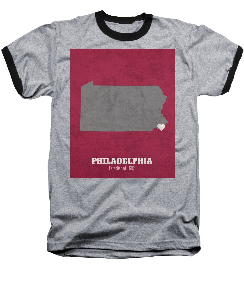 Philadelphia Pennsylvania City Map Founded 1682 Temple University Color  Palette Baseball T-Shirt