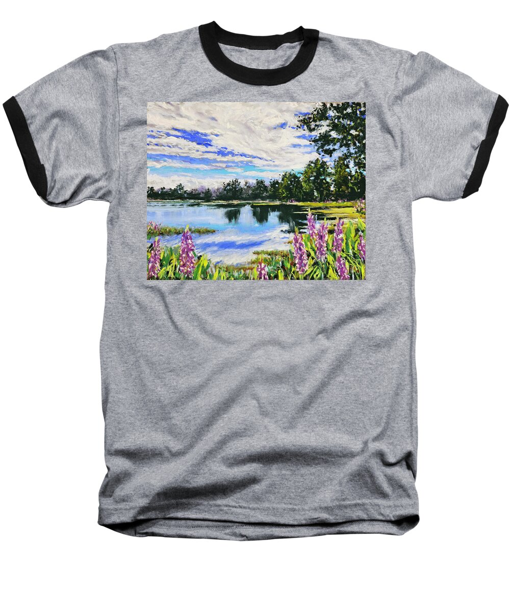 Lake Baseball T-Shirt featuring the painting Pickerel Weed by Rick McKinney