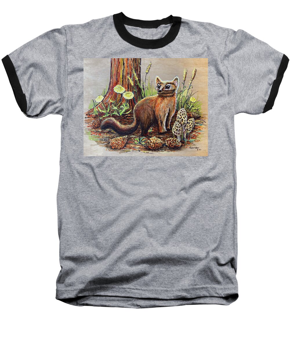 Pine Baseball T-Shirt featuring the painting Pine Marten by David Sockrider