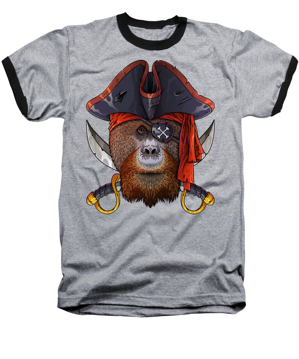 Halloween Baseball T-Shirt featuring the digital art Pirate Orangutan Jolly Roger Halloween Costume by Tinh Tran Le Thanh