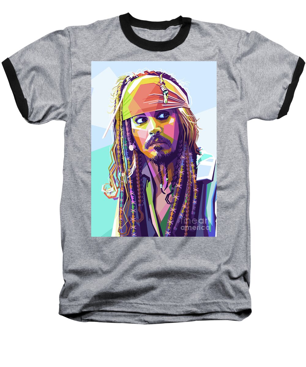 Johnny Depp Baseball T-Shirt featuring the digital art Pirates Of The Caribbean by Lots Of ArtWork