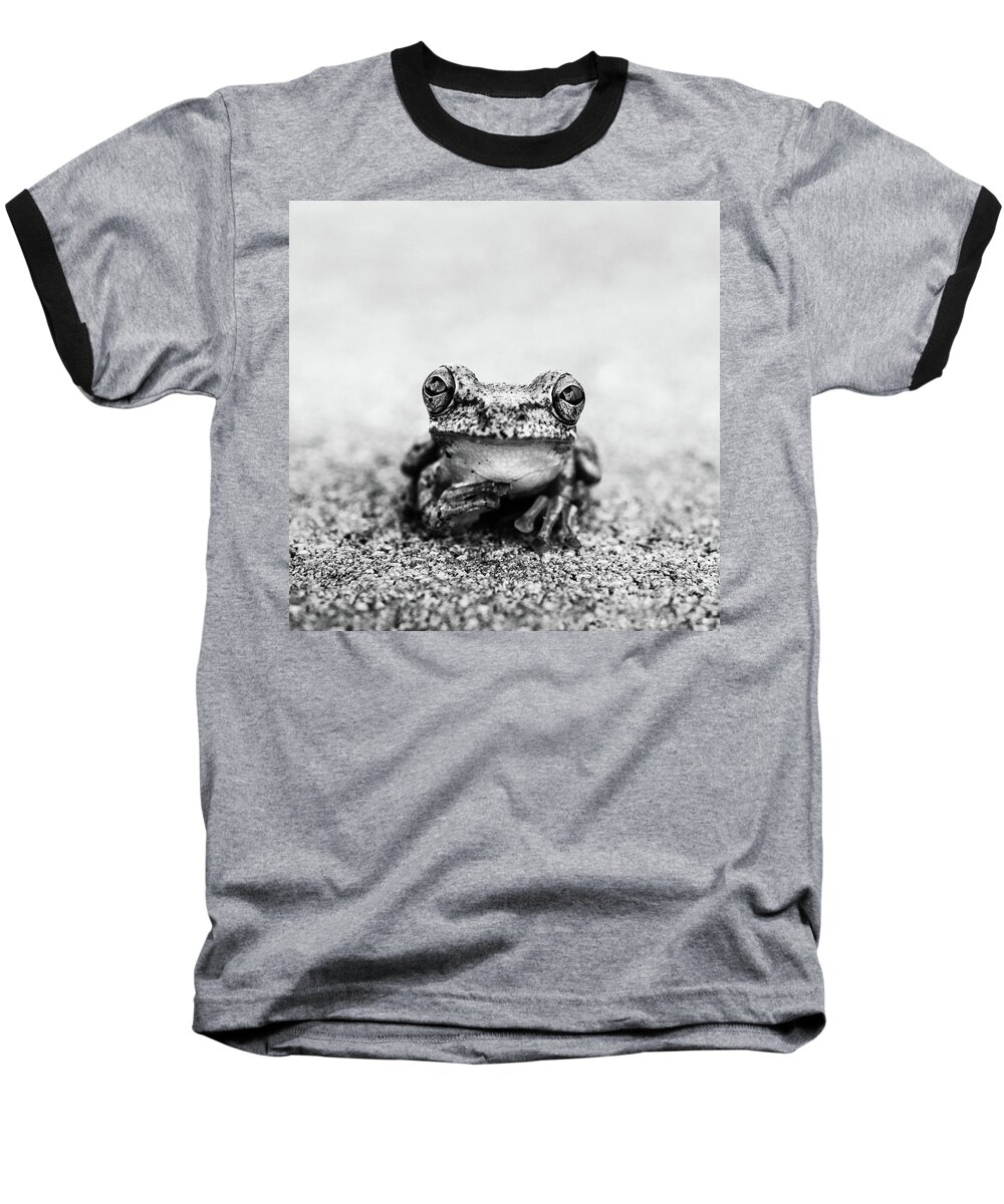 Animal Baseball T-Shirt featuring the photograph Pondering Frog Bw by Laura Fasulo