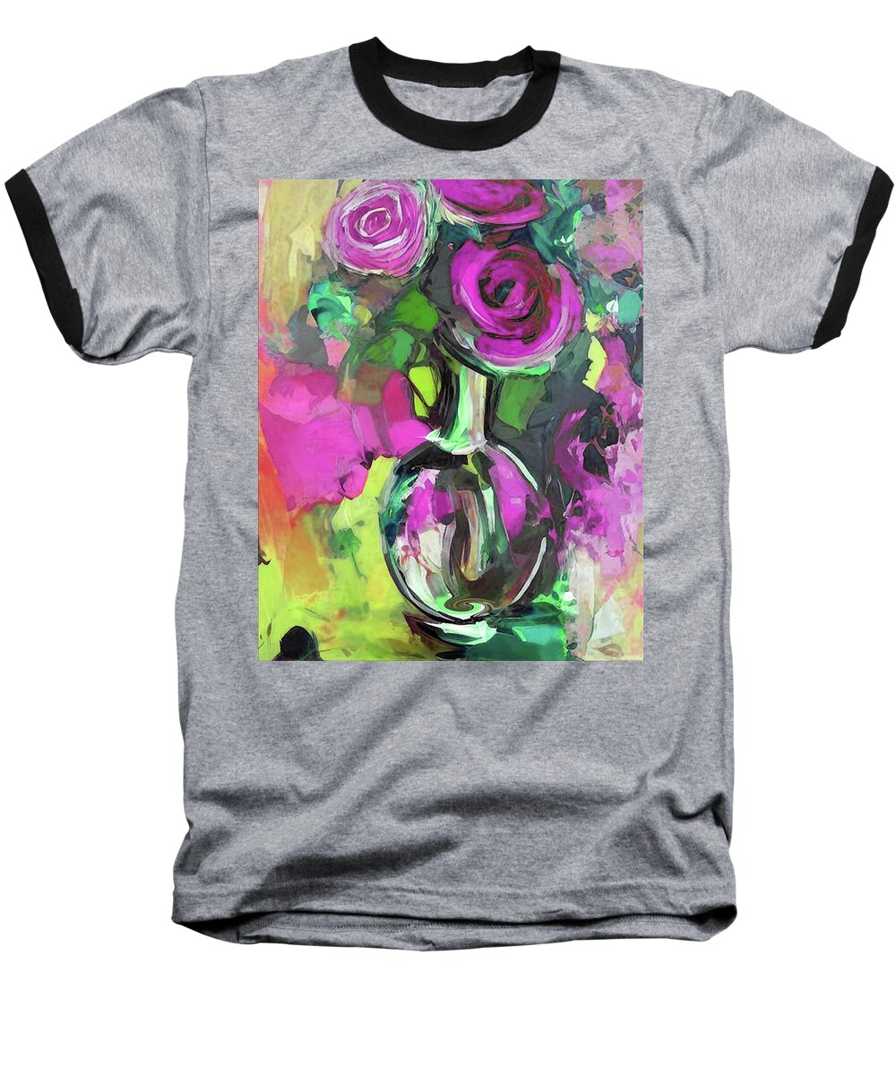 Pink Baseball T-Shirt featuring the painting Pop Art Floral Pink by Lisa Kaiser
