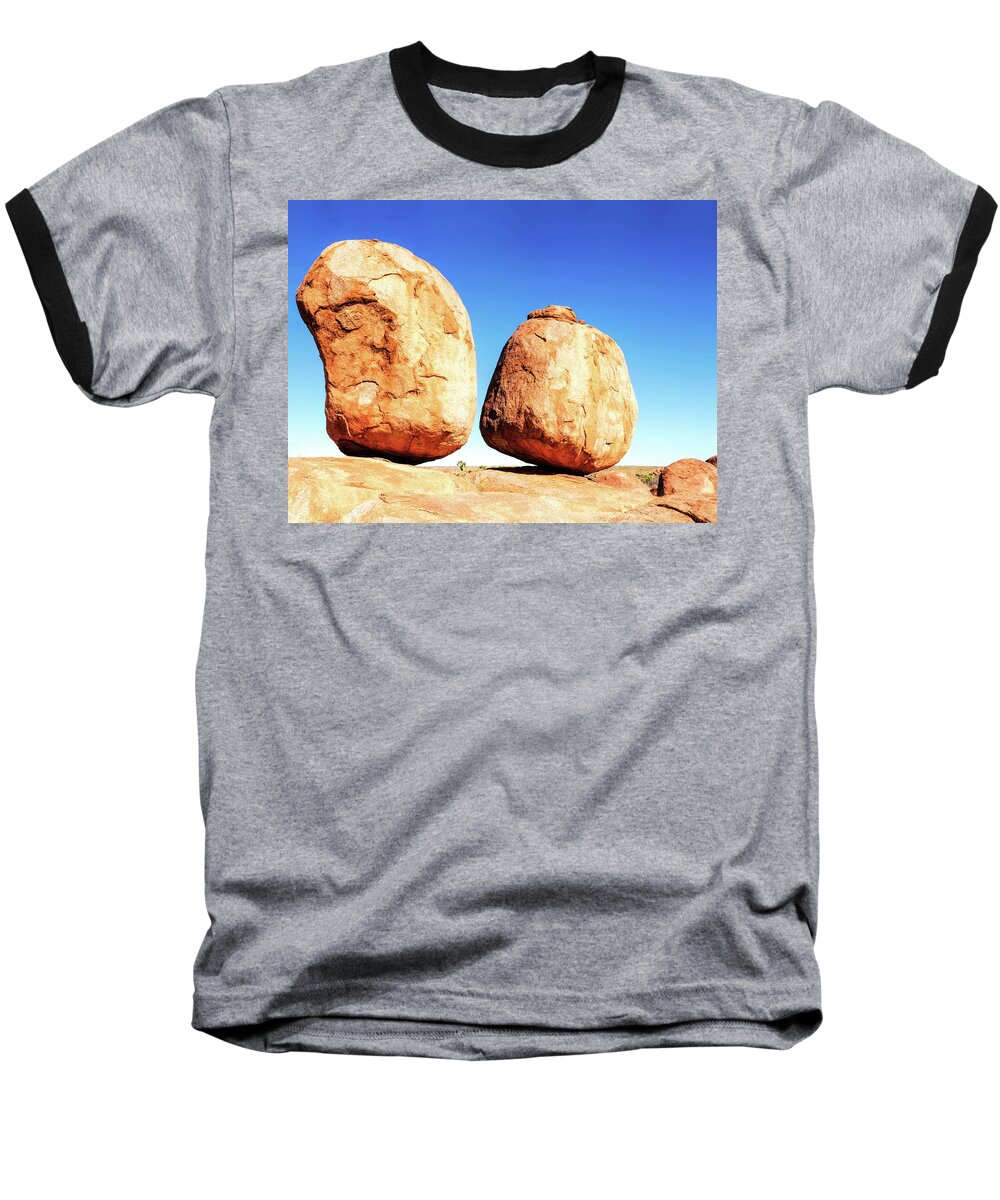 Australia Rocks Baseball T-Shirt featuring the photograph Precarious - Karlu Karlu - Devils Marbles, Northern Territory by Lexa Harpell