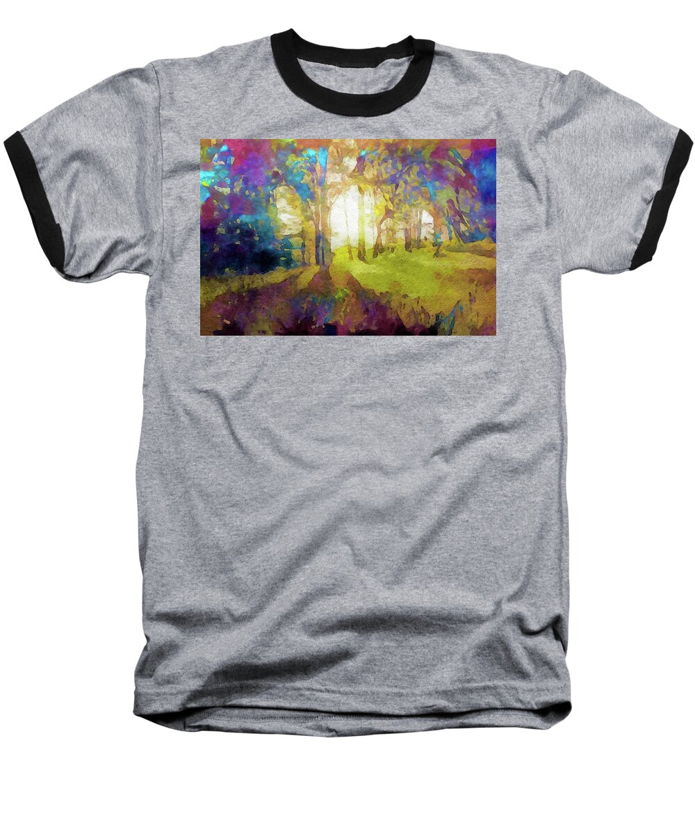 Prismatic Forest Baseball T-Shirt featuring the painting Prismatic Forest by Susan Maxwell Schmidt