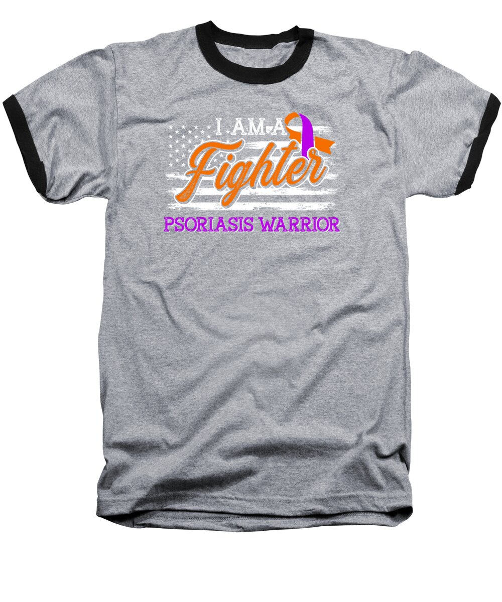 Psoriasis Baseball T-Shirt featuring the digital art Psoriasis Warrior Fighter Lavender Orange Ribbon Awareness by Toms Tee Store