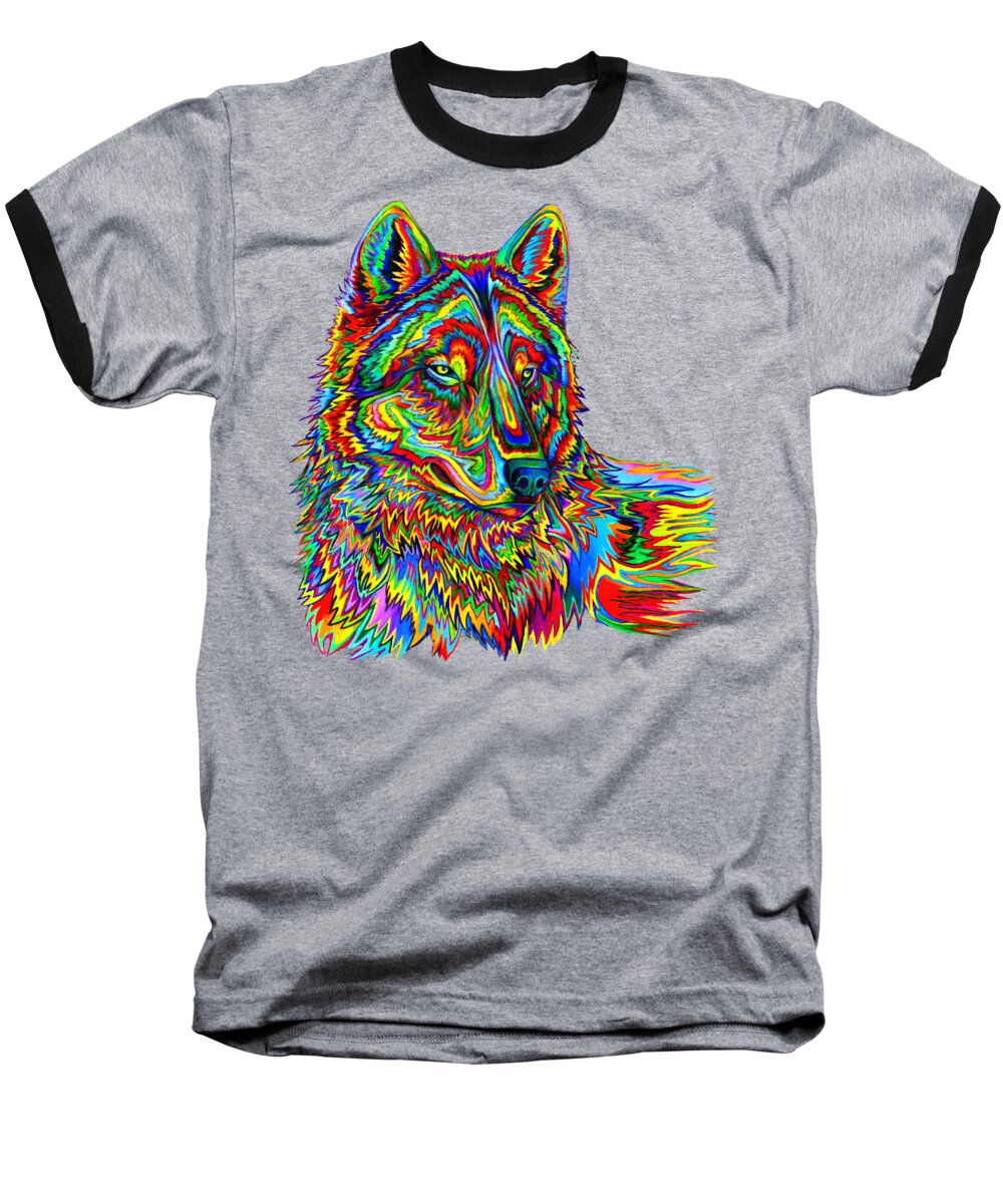 Psychedelic Baseball T-Shirt featuring the drawing Psychedelic Wolf by Rebecca Wang