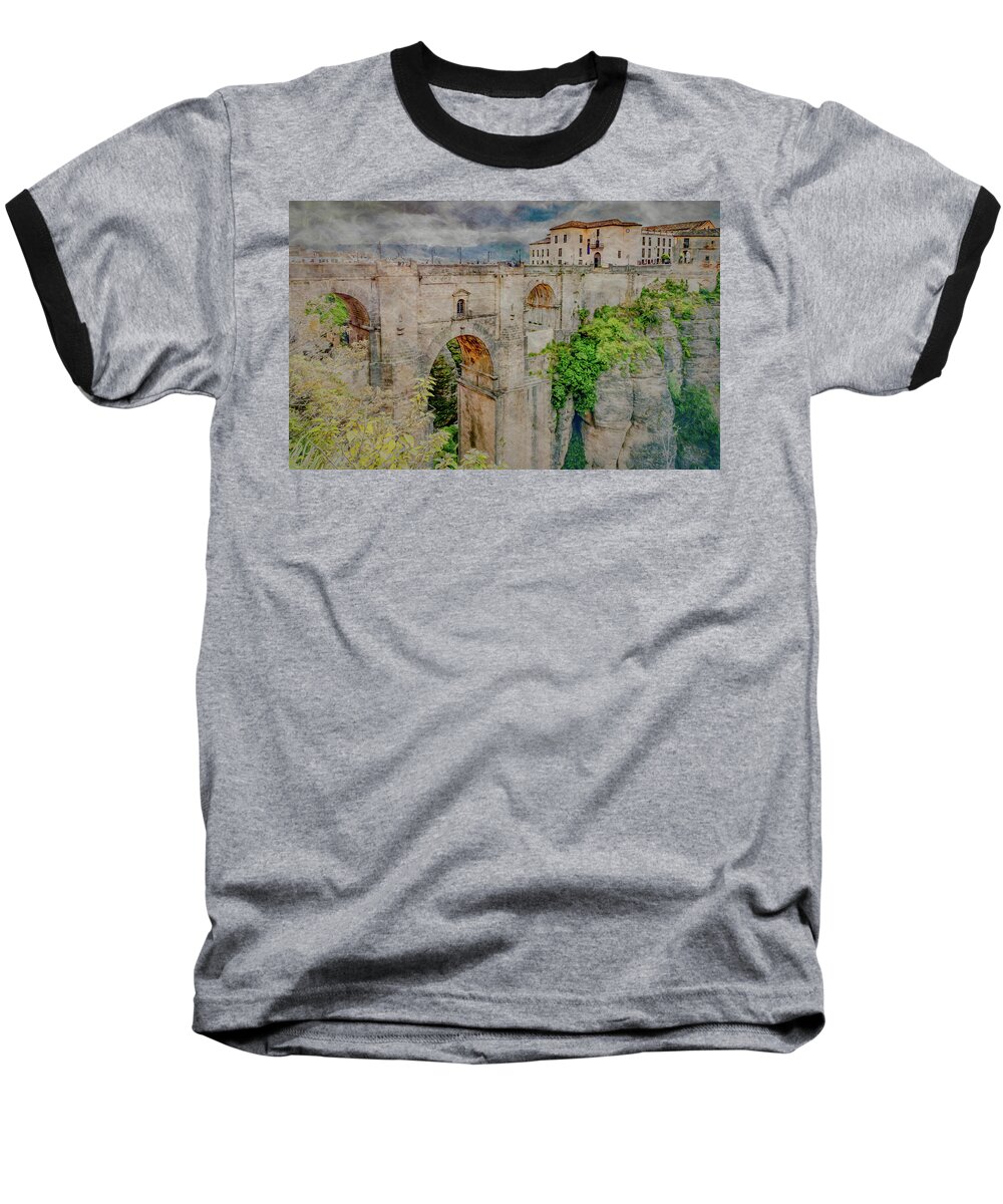 Puente Nuevo Baseball T-Shirt featuring the photograph Puente Nuevo, Painterly Version by Marcy Wielfaert