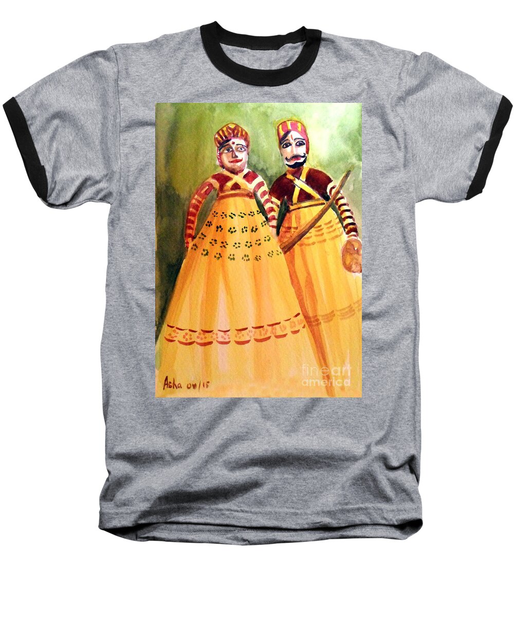 Puppets Baseball T-Shirt featuring the painting Puppets of India by Asha Sudhaker Shenoy