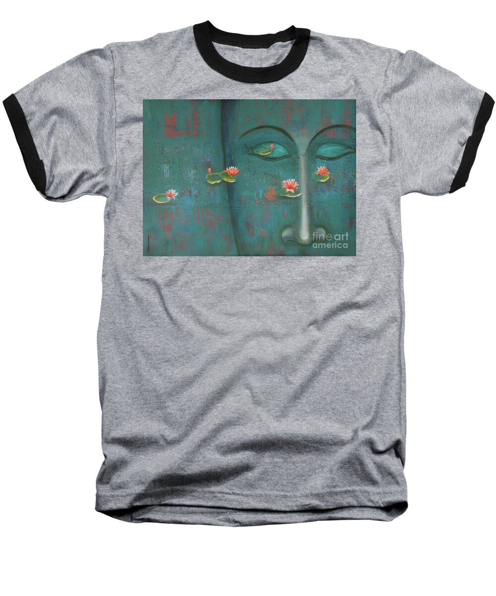 Buddha Baseball T-Shirt featuring the painting Pure Thoughts by Mini Arora