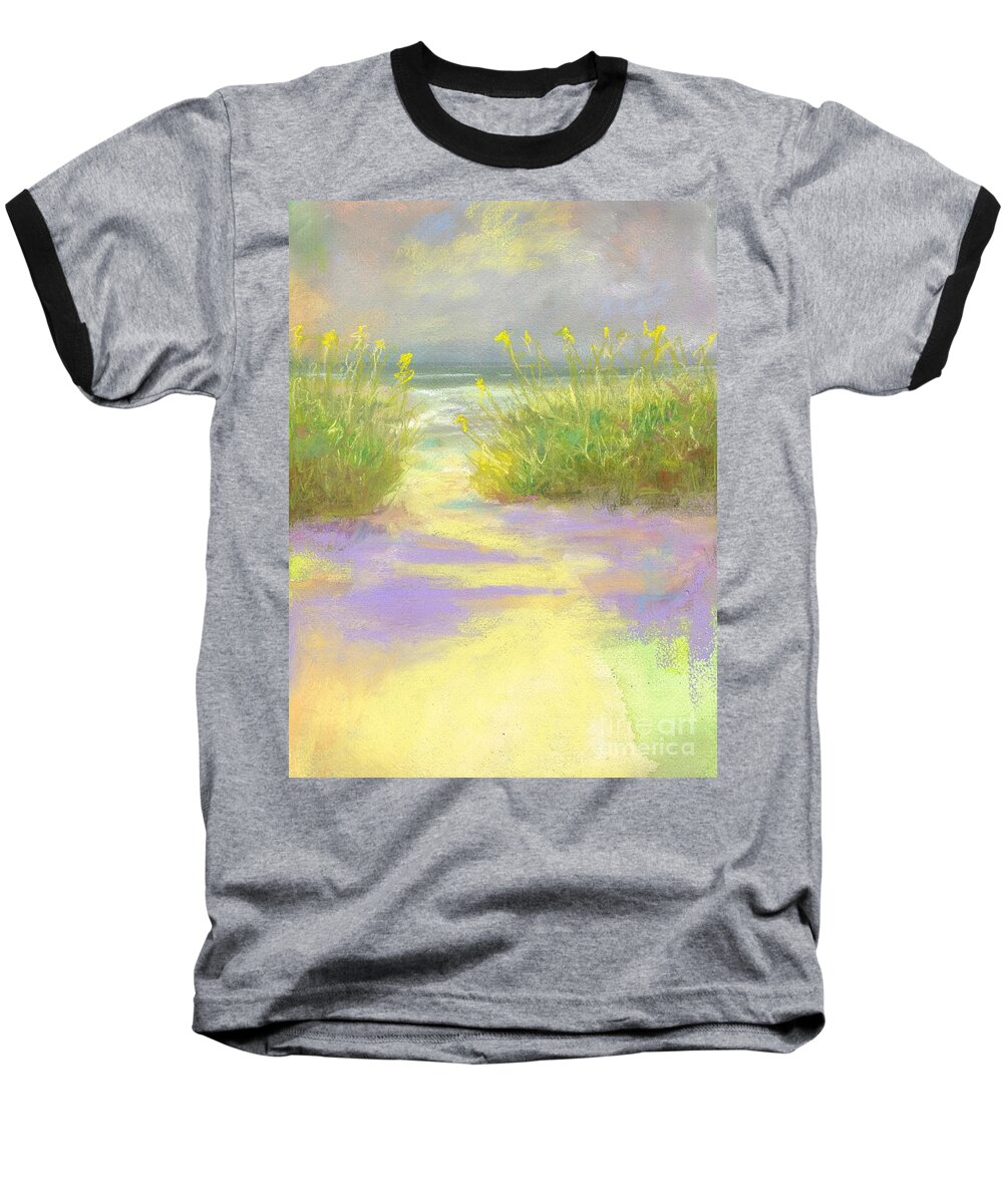 Ocean Baseball T-Shirt featuring the mixed media Purple Flowers by Frances Marino