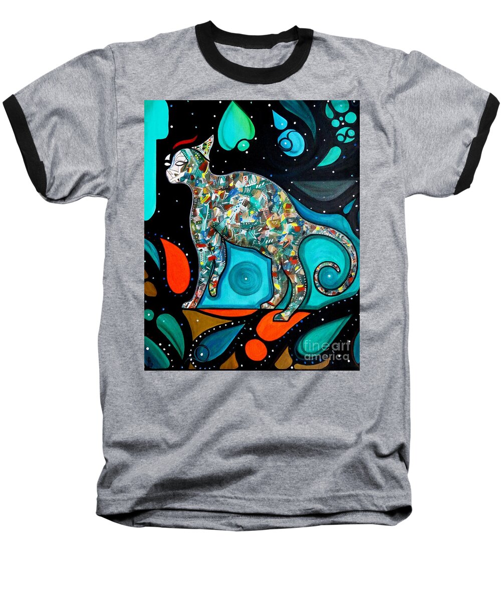 Cat Baseball T-Shirt featuring the painting Pyechedelic by John Lyes