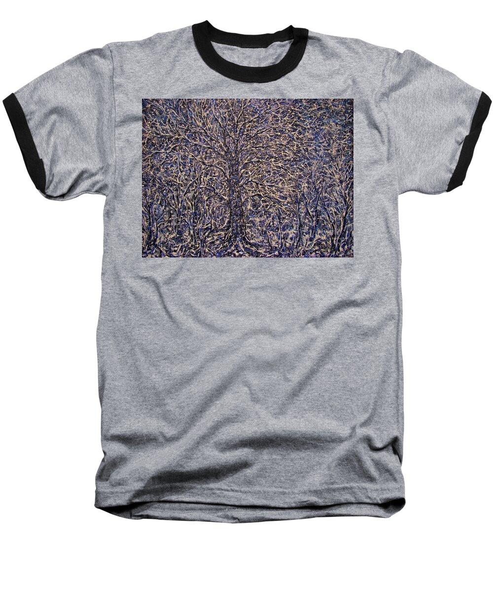 Landscape Baseball T-Shirt featuring the painting Quiet Snowfall. by Natalie Holland