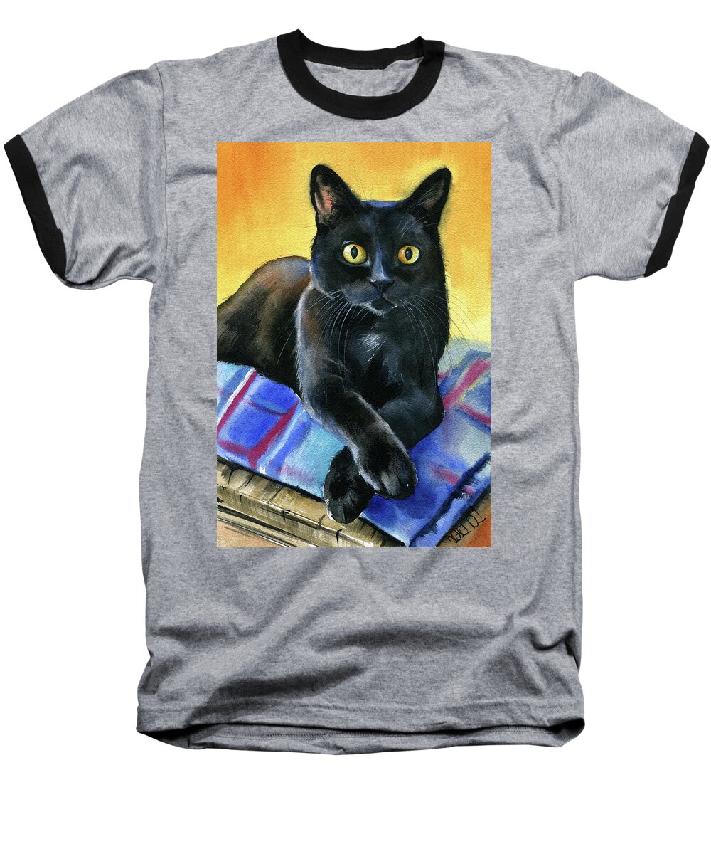 Black Cats Baseball T-Shirt featuring the painting Ralph Black Cat Painting by Dora Hathazi Mendes