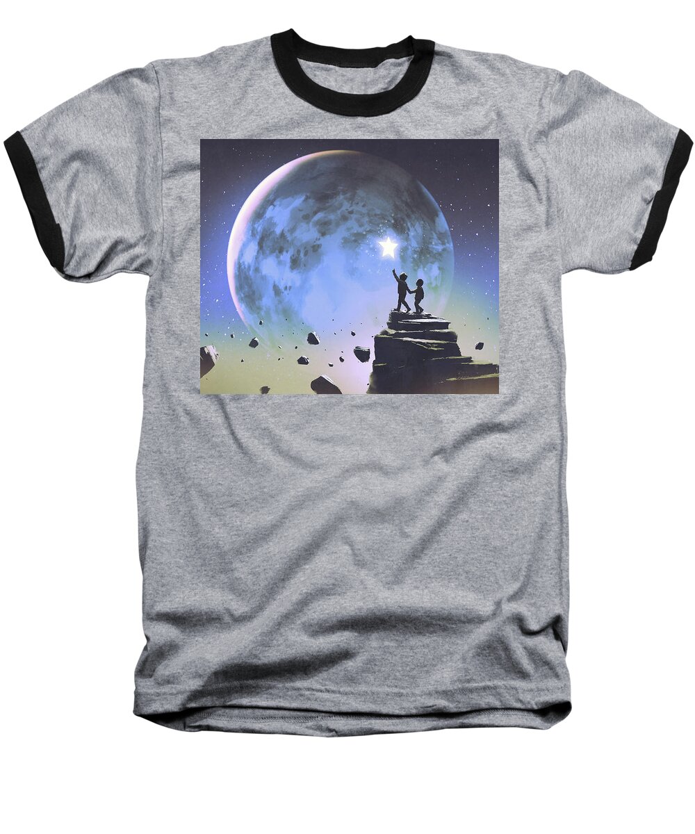 Illustration Baseball T-Shirt featuring the painting Reaching Out For The Little Star by Tithi Luadthong